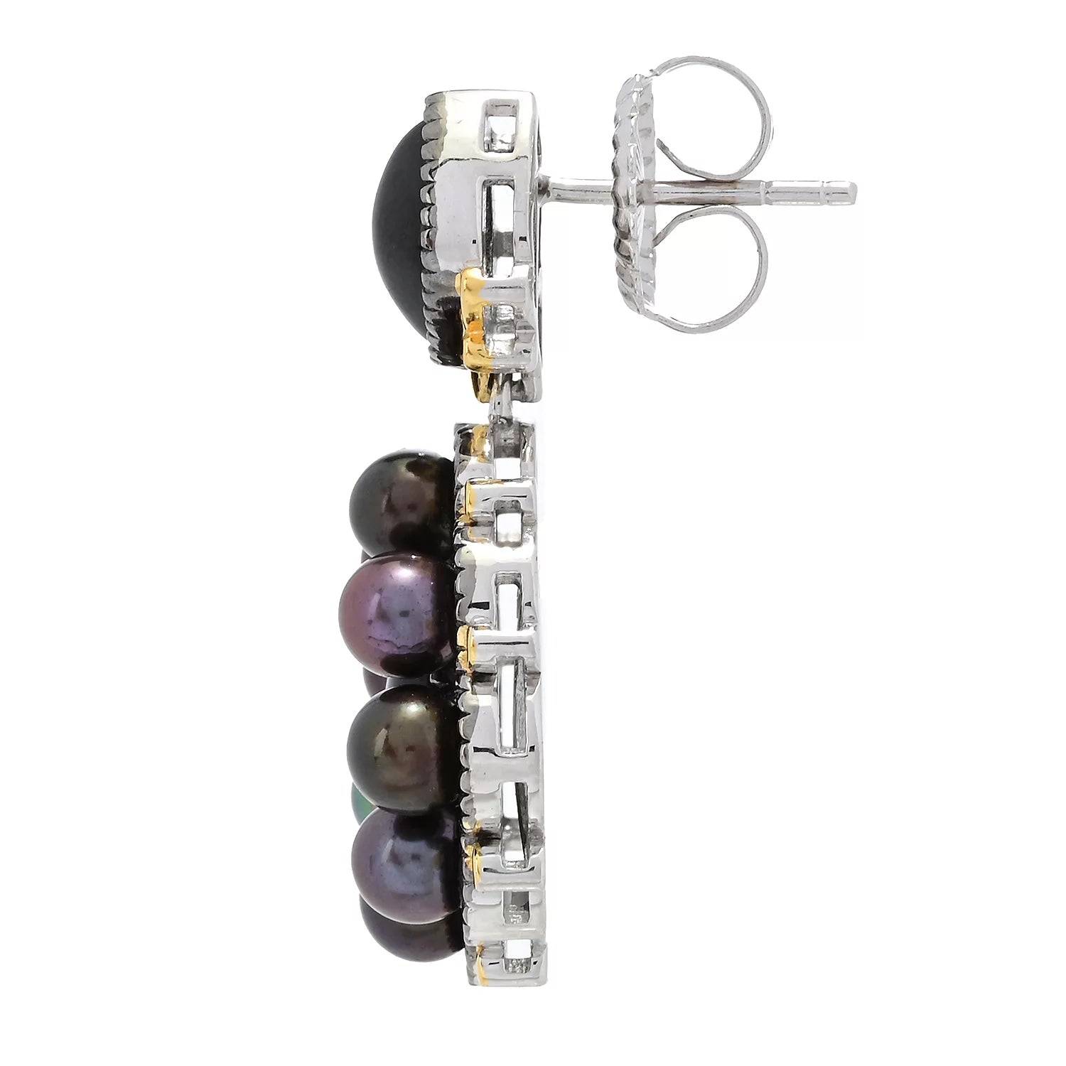 Gems en Vogue Black Mother-of-Pearl & Peacock Pearl Drop Earrings