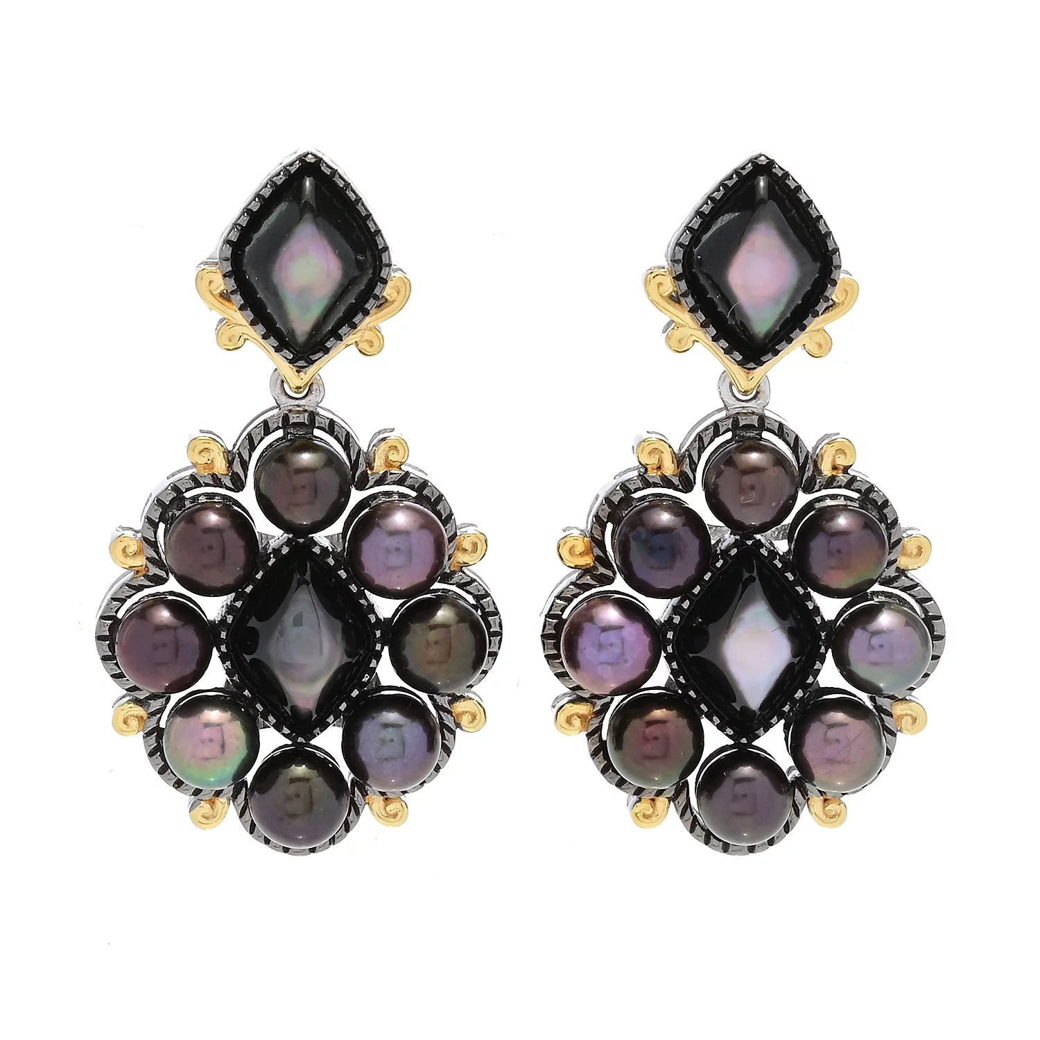 Gems en Vogue Black Mother-of-Pearl & Peacock Pearl Drop Earrings