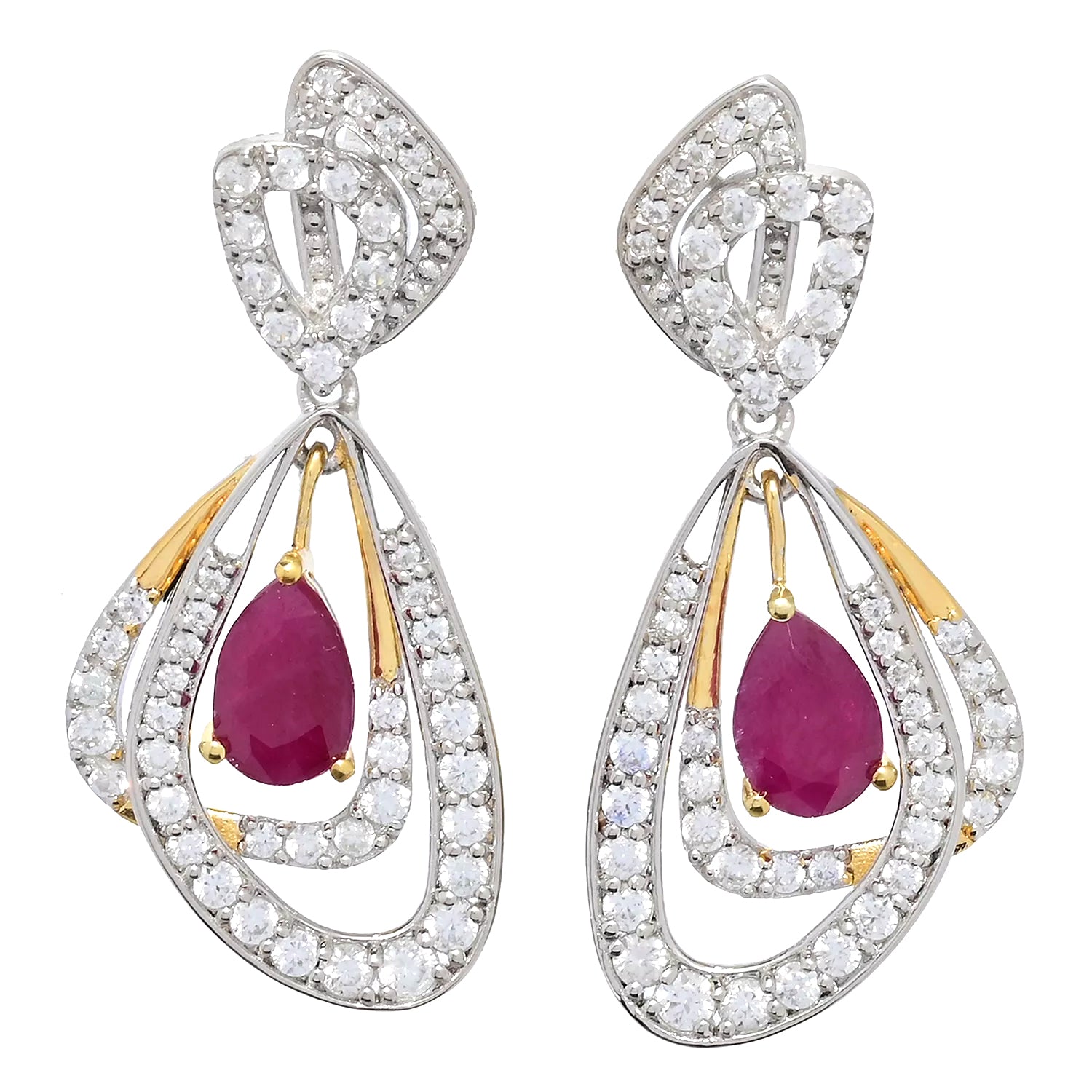 Gems en Vogue 6.96ctw Ruby & White Zircon Drop Earrings