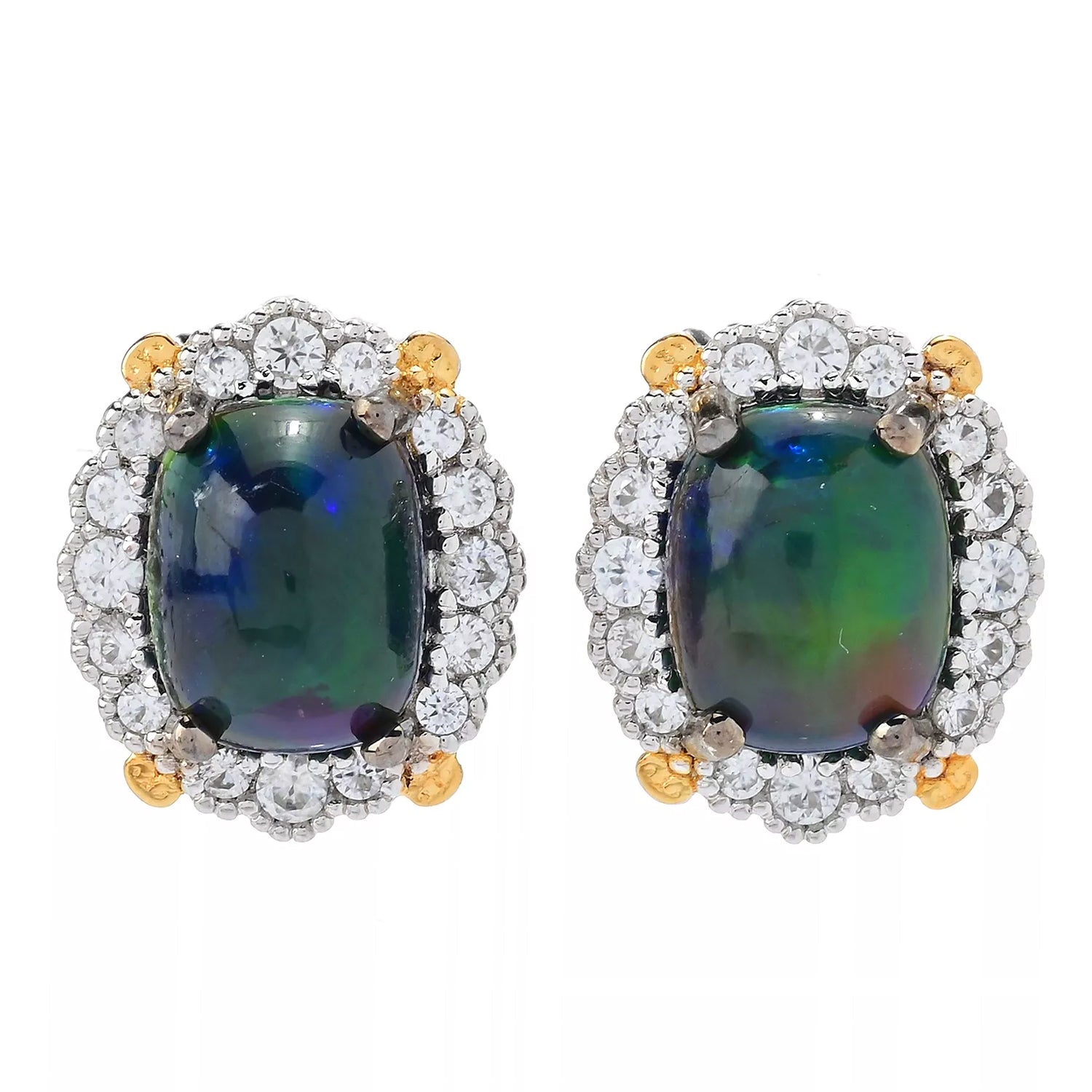 Gems en Vogue Peacock Opal & White Zircon Earrings