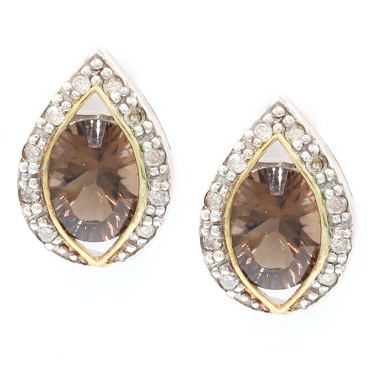 Gems en Vogue One-0f-a-Kind 5.00ctw Millennium Cut Smoky Quartz & Diamond Stud Earrings