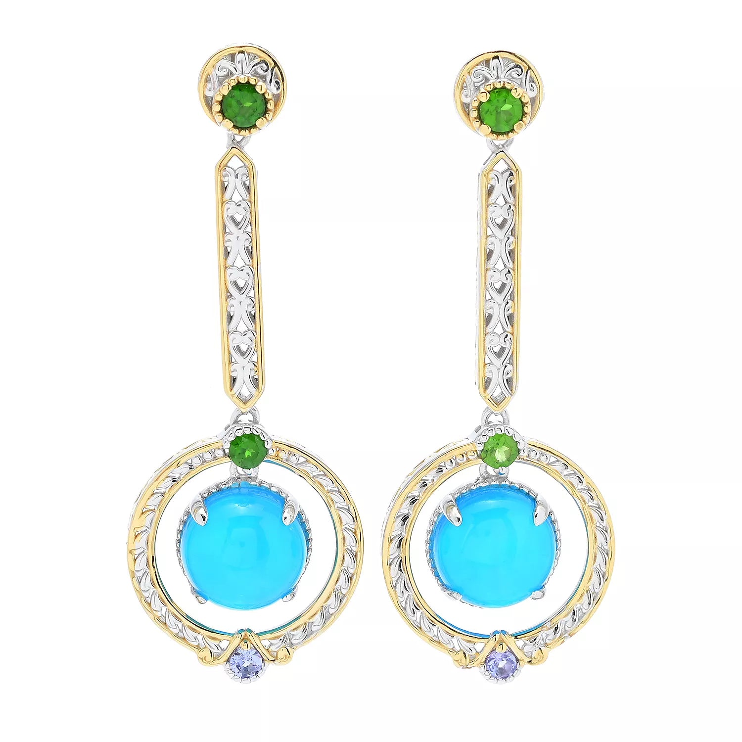 Gems en Vogue Paraiba Opal, Chrome Diopside & Tanzanite Drop Earrings