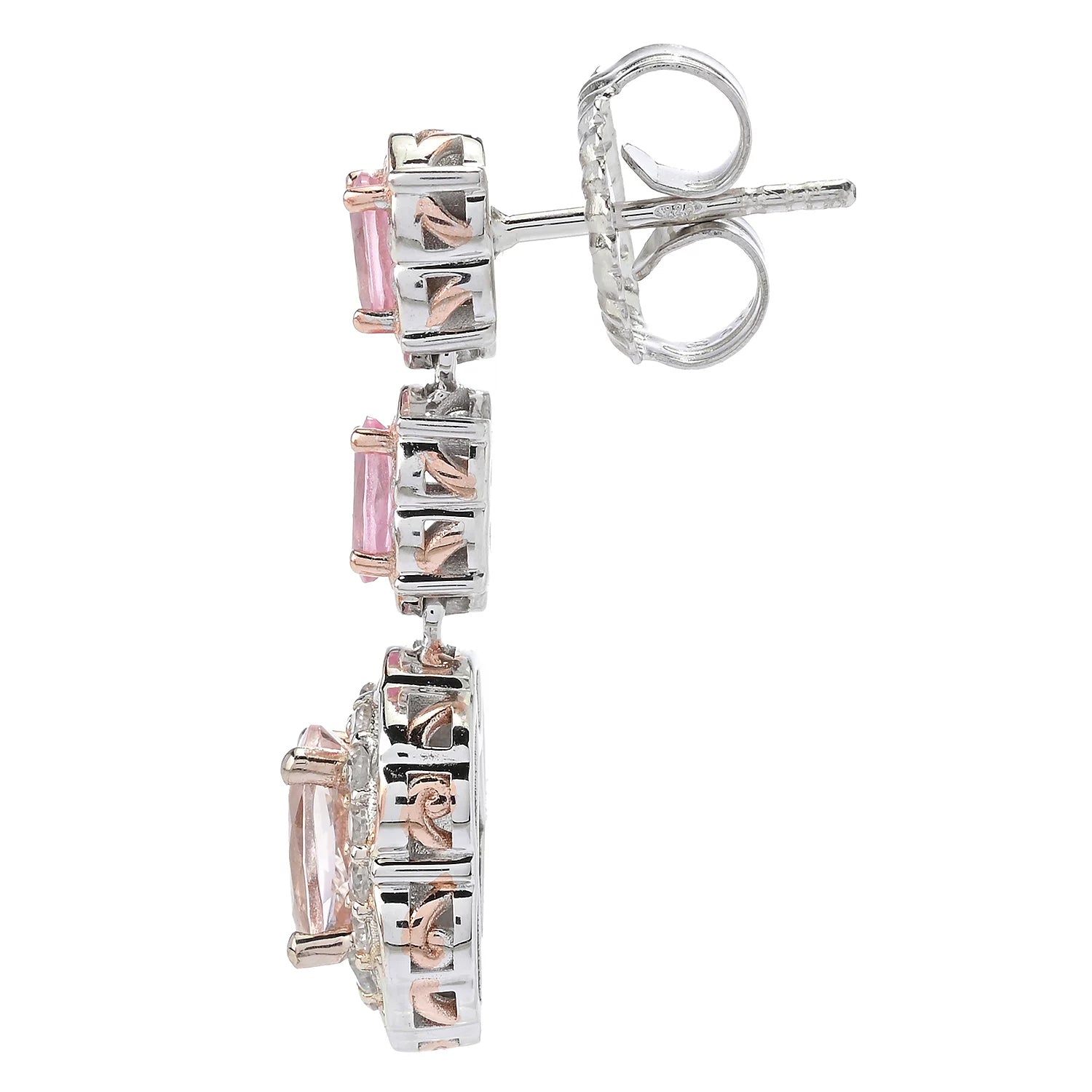 Gems en Vogue 3.38ctw Pink Morganite, Pink Spinel & White Zircon Drop Earrings