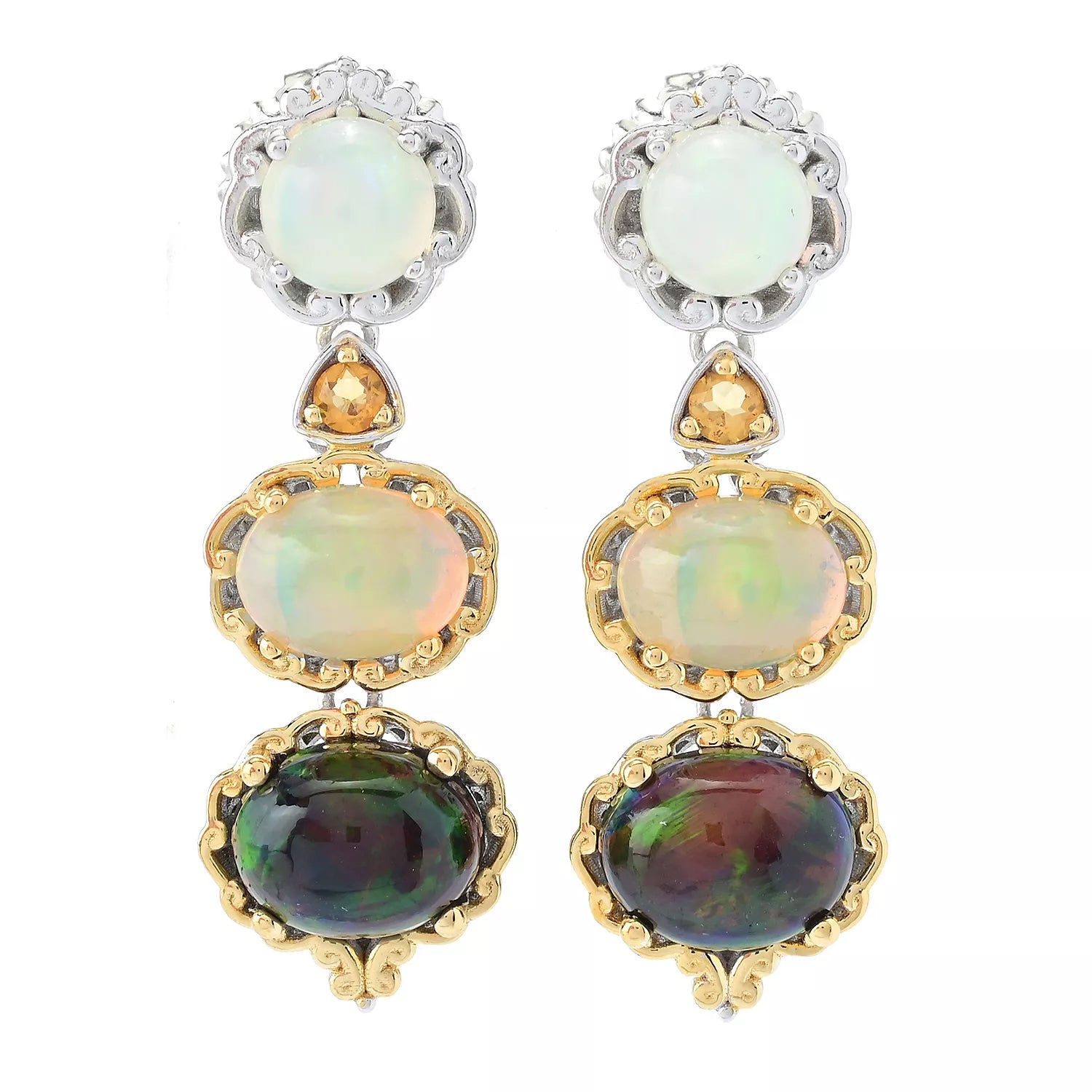 Gems en Vogue Multi Color Opal & Citrine Drop Earrings