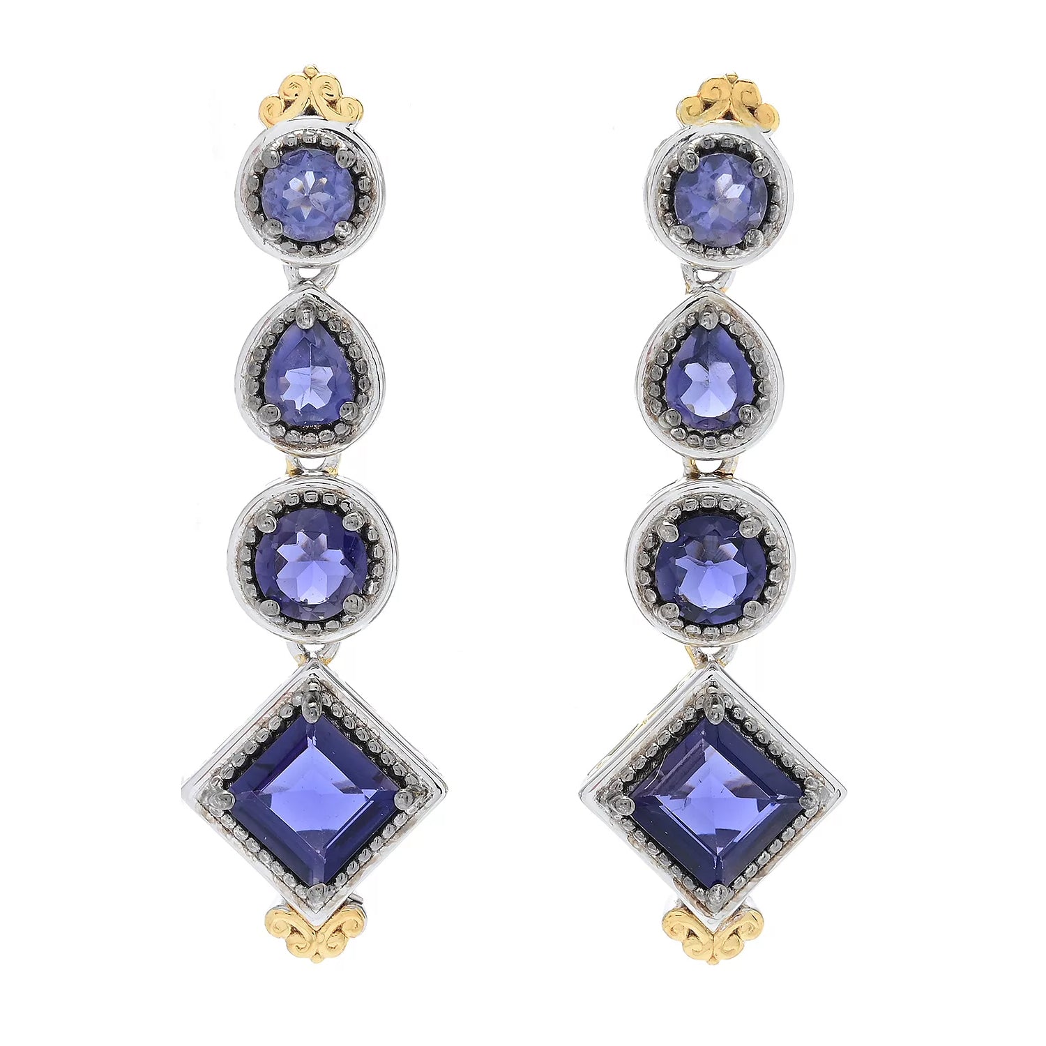 Gems en Vogue 3.38ctw Multi Shape Iolite Drop Earrings