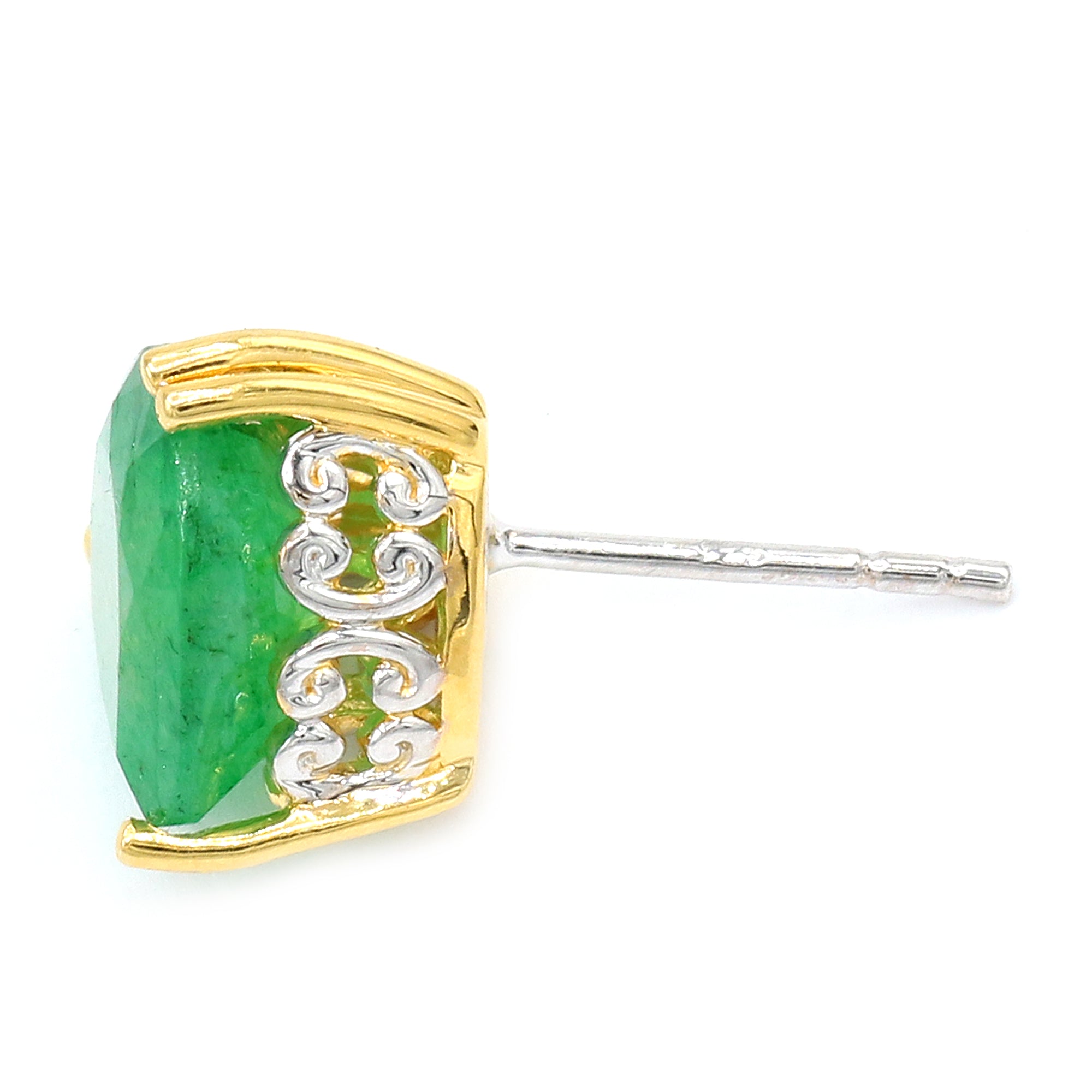 Gems en Vogue 24K Palladium Silver 6.73ctw Heart Shape Zambian Emerald Stud Earrings