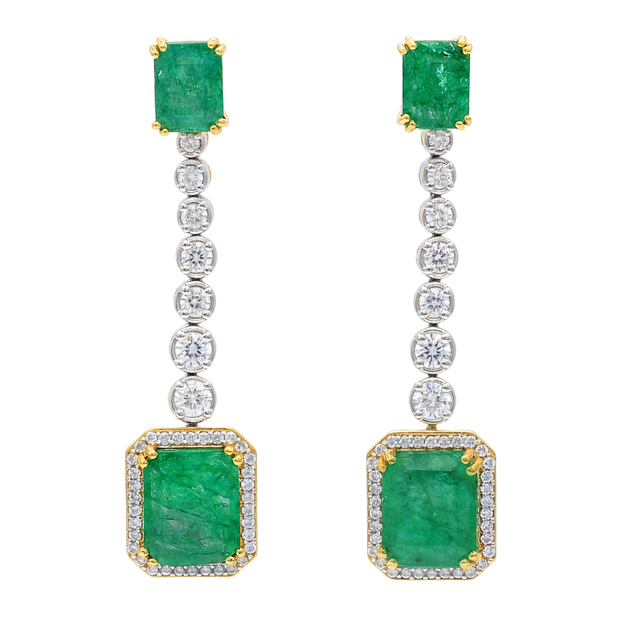 Gems en Vogue 24K Palladium Silver 9.87ctw Zambian Emerald & White Zircon Drop Earrings
