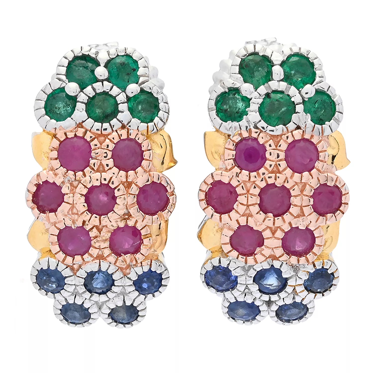 Gems en Vogue 2.45ctw Ruby, Royal Blue Sapphire & Grizzly Emerald Earrings