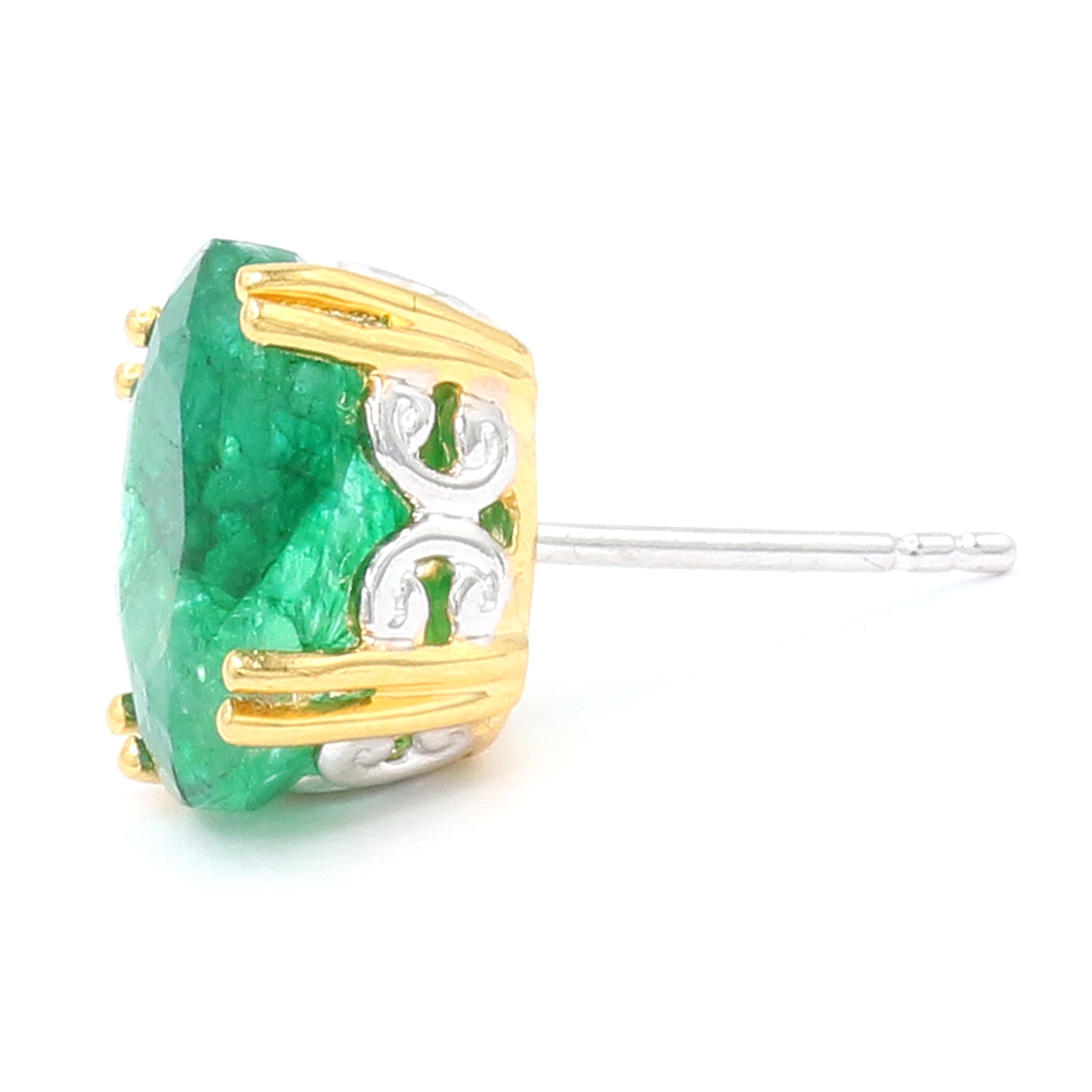 Gems en Vogue 24K Palladium Silver 7.06ctw Oval Zambian Emerald Stud Earrings