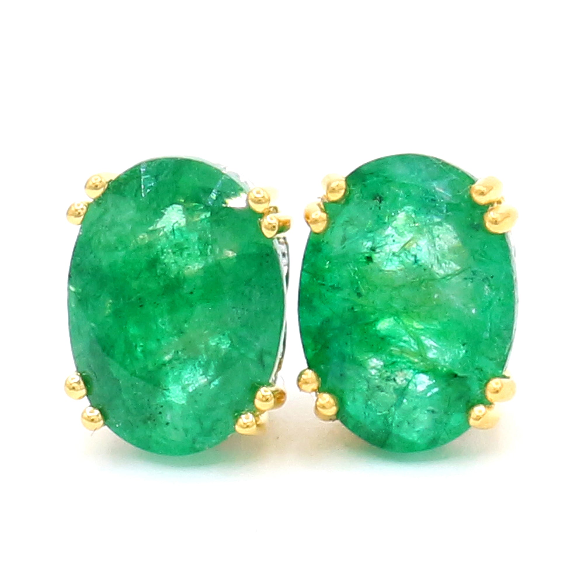 Gems en Vogue 24K Palladium Silver 7.06ctw Oval Zambian Emerald Stud Earrings