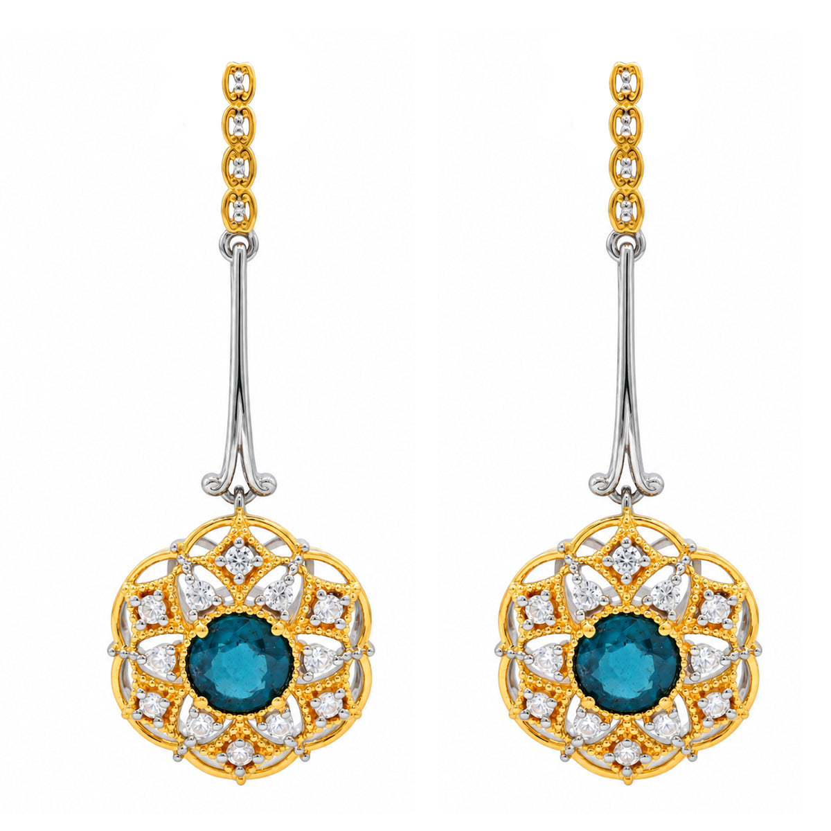 Gems en Vogue 24K Palladium Silver 4.56ctw Teal Kyanite & White Zircon Drop Earrings
