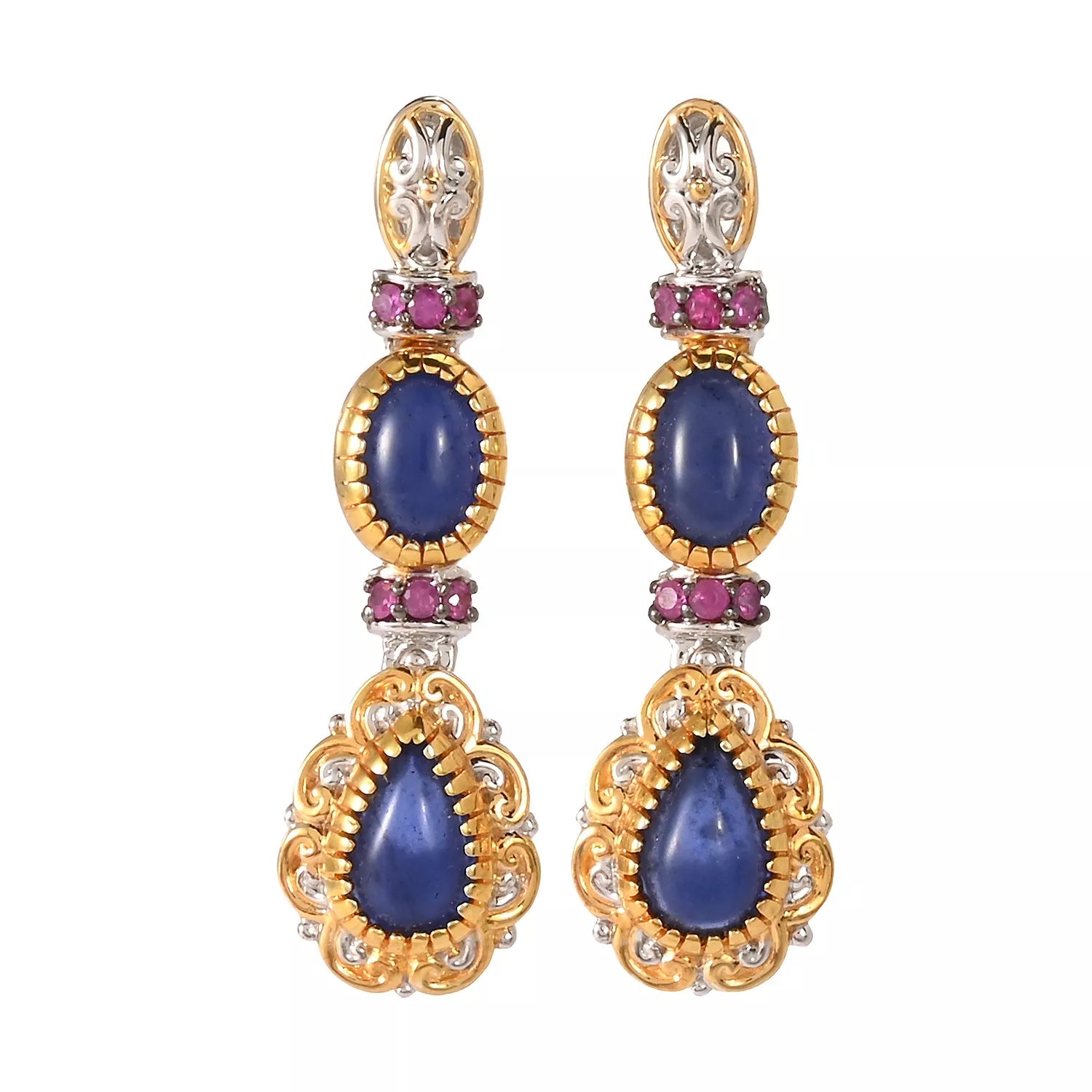 Gems en Vogue Pear & Oval Shape Sodalite & Ruby Drop Earrings