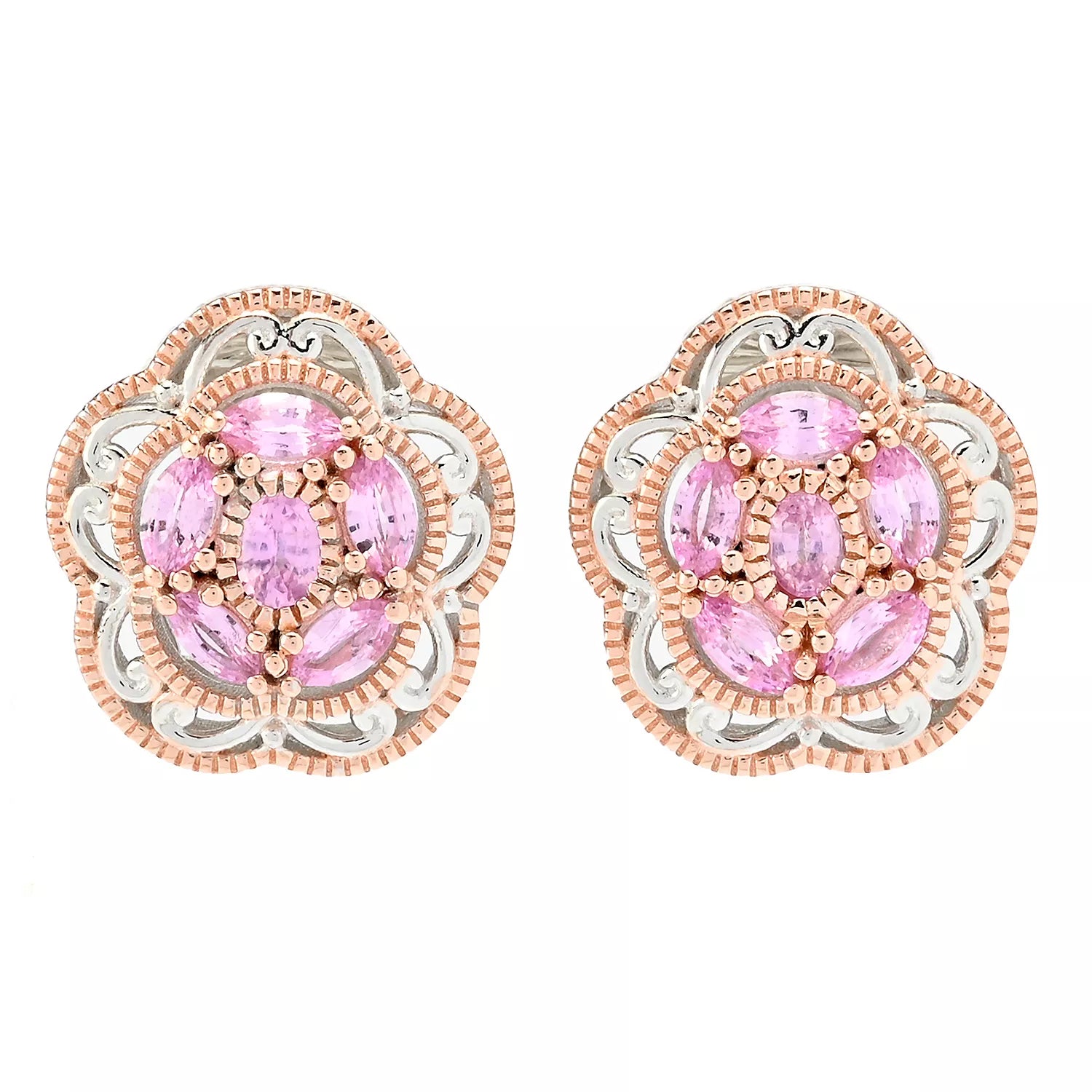 Gems en Vogue 1.14ctw Pink Sapphire Flower Stud Earrings