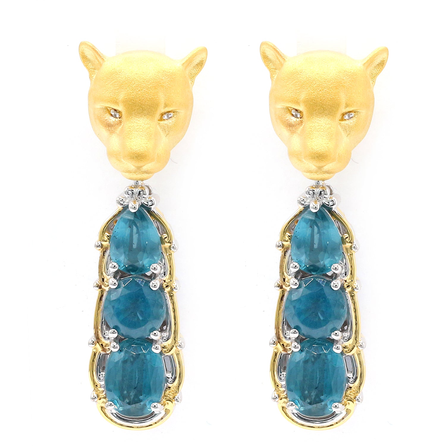 Gems en Vogue 6.73ctw Teal Kyanite Panther Drop Earrings