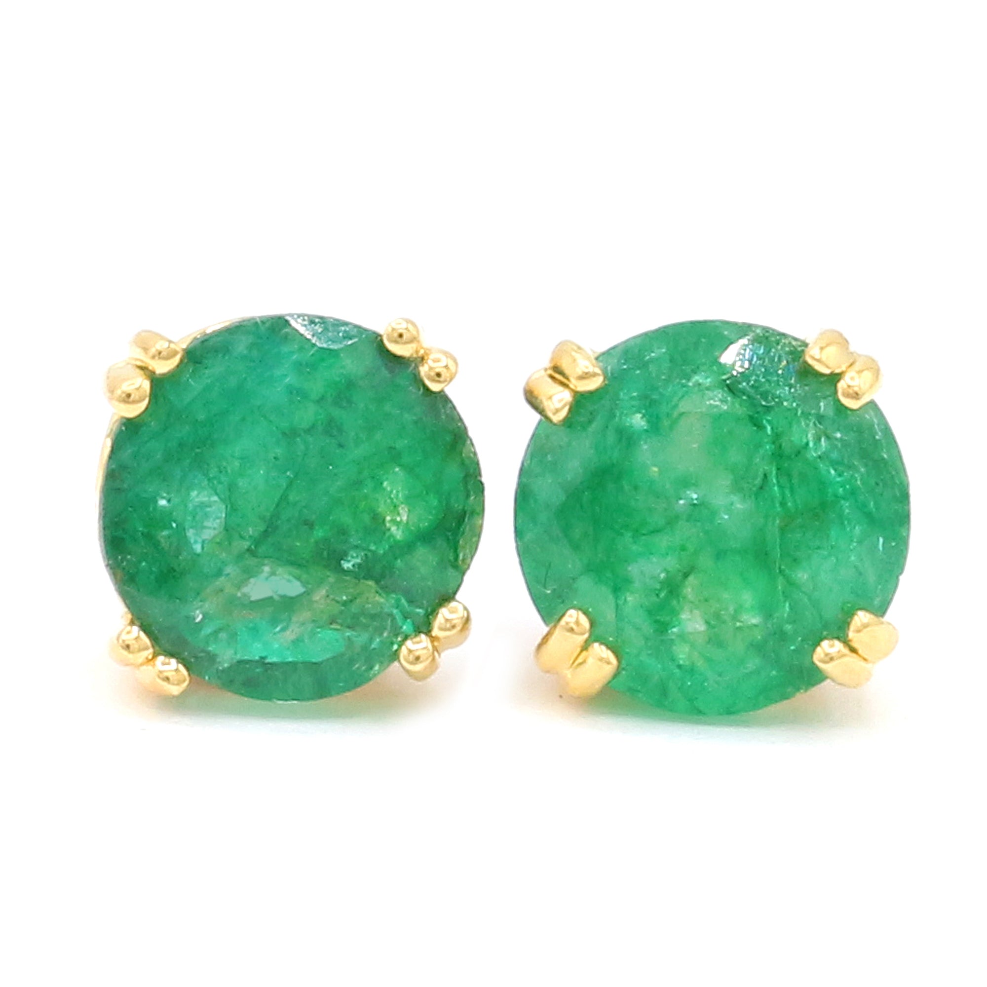 Gems en Vogue 24K Palladium Silver 3.80ctw Round Zambian Emerald Stud Earrings