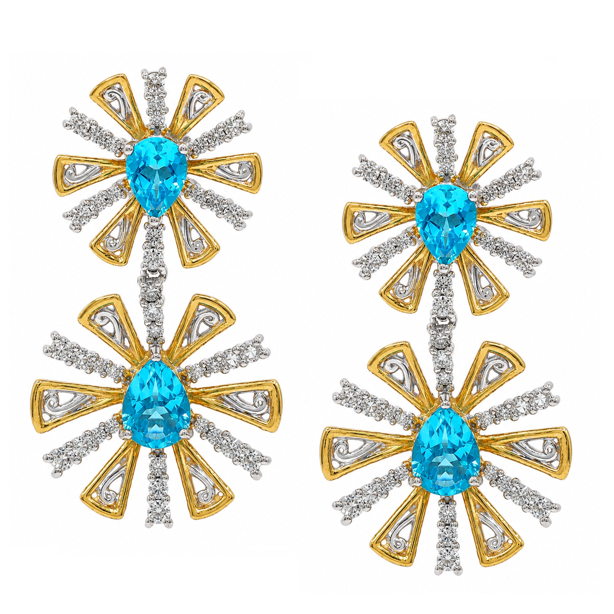 Gems en Vogue 24K Palladium Silver 6.76ctw Paraiba Topaz & White Zircon Drop Earrings