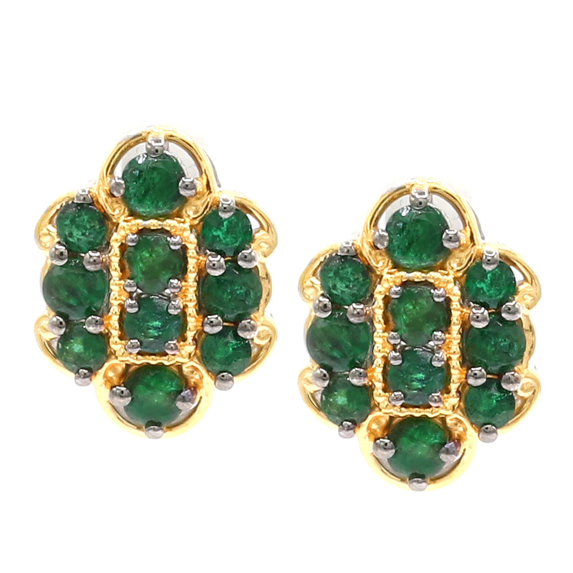 Gems en Vogue 24K Palladium Silver 2.50ctw Grizzly Emerald Cluster Stud Earrings