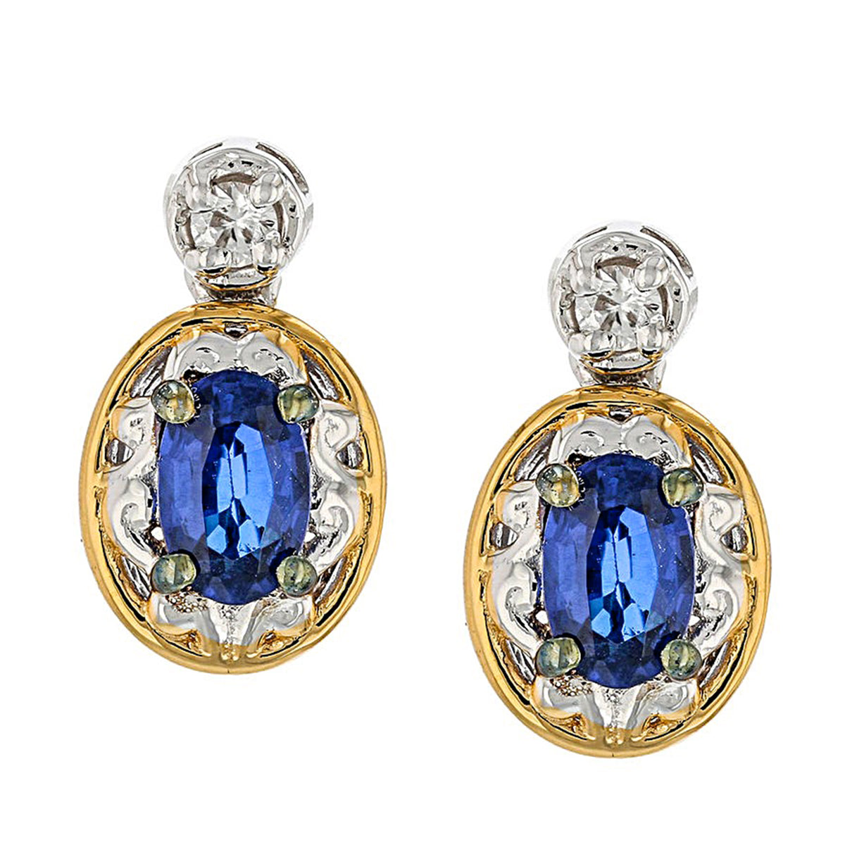 Gems en Vogue 24K Palladium Silver 0.54ctw Cobalt Blue Spinel & White Zircon Stud Earrings