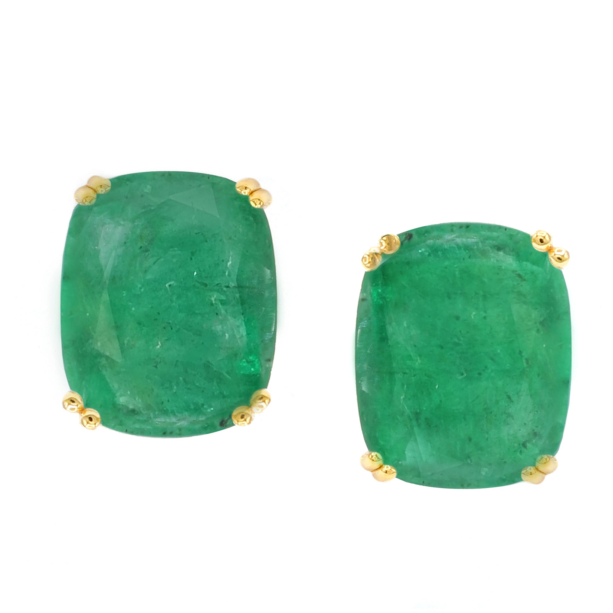 Gems en Vogue 24K Palladium Silver 5.91ctw Cushion Shape Grizzly Emerald Stud Earrings