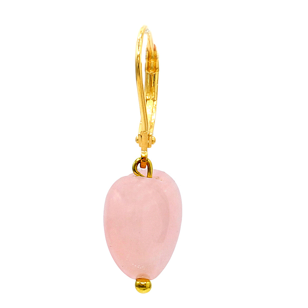 Gems en Vogue 24K Palladium Silver Heart Shape Rose Quartz Drop Earrings