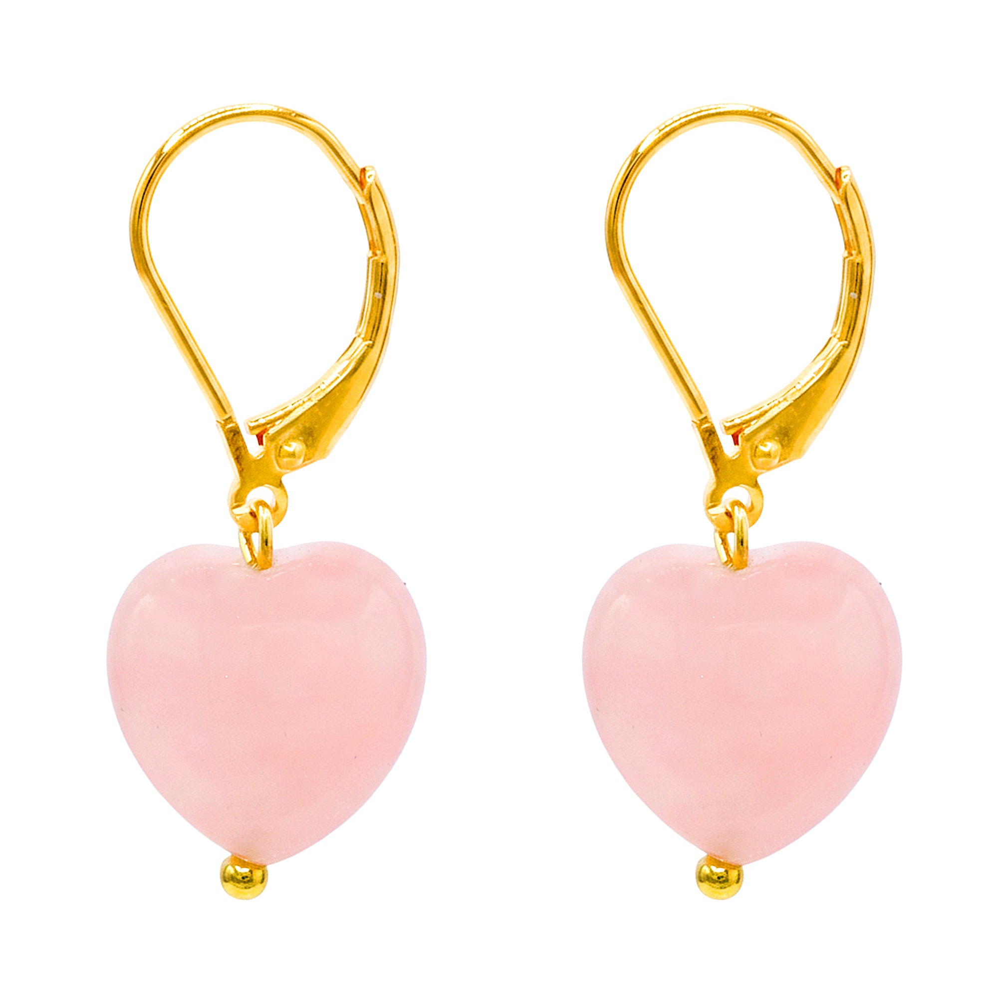 Gems en Vogue 24K Palladium Silver Heart Shape Rose Quartz Drop Earrings