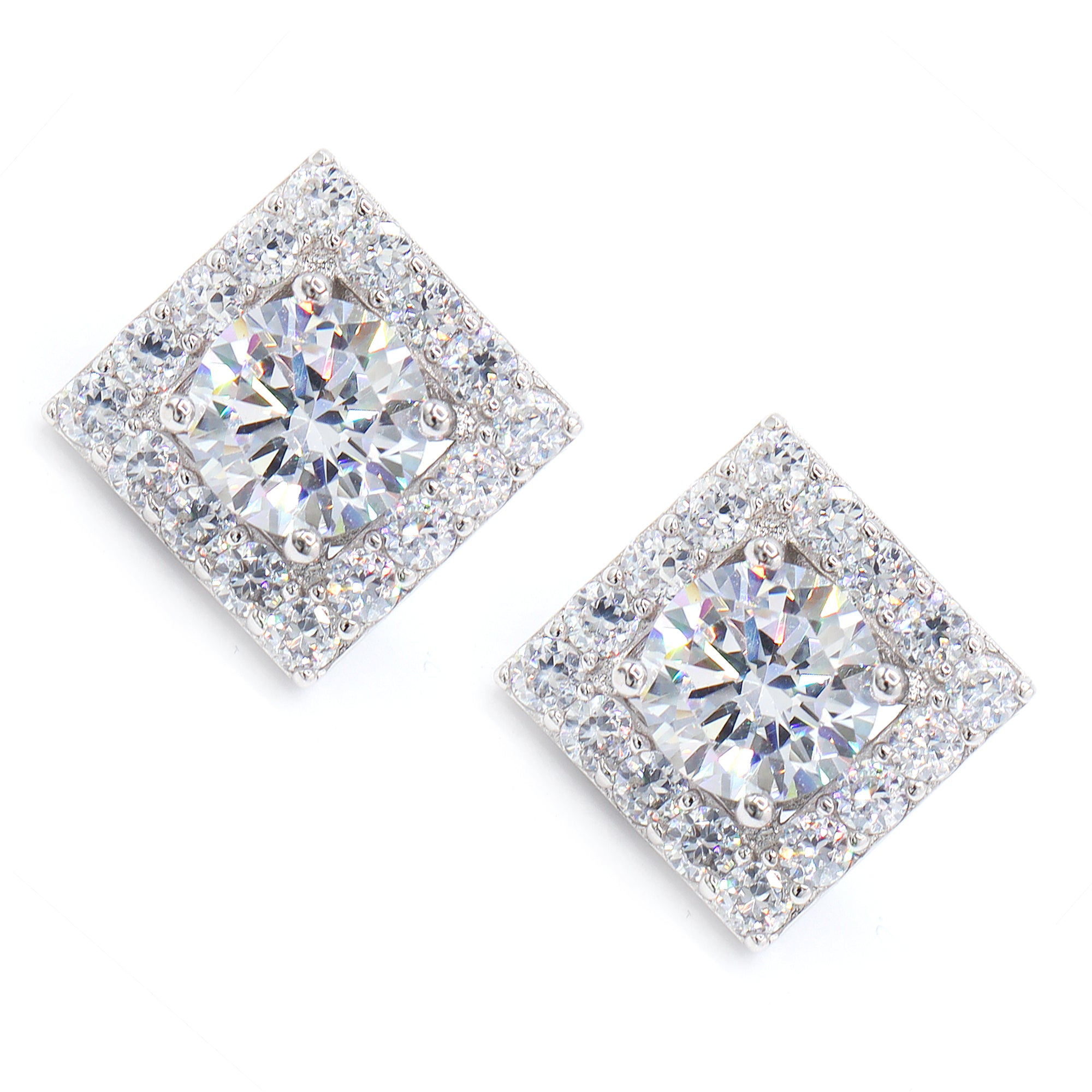 Signity Sterling Silver Cubic Zirconia Lattice Stud Earrings