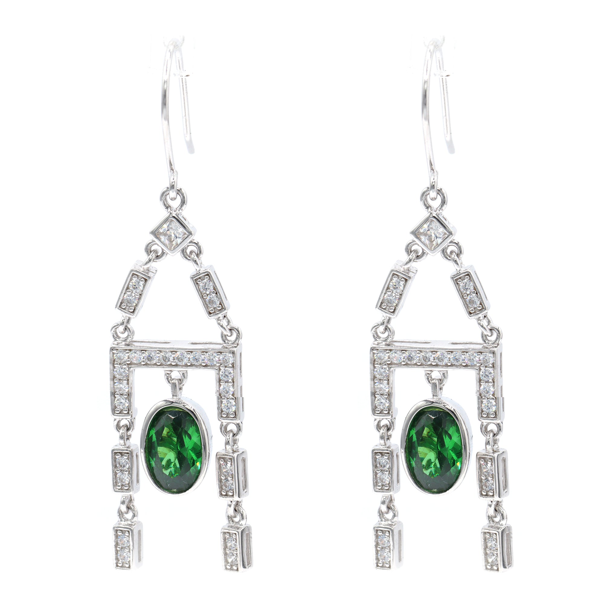 Signity Sterling Silver Created Emerald & Cubic Zirconia Drop Earrings