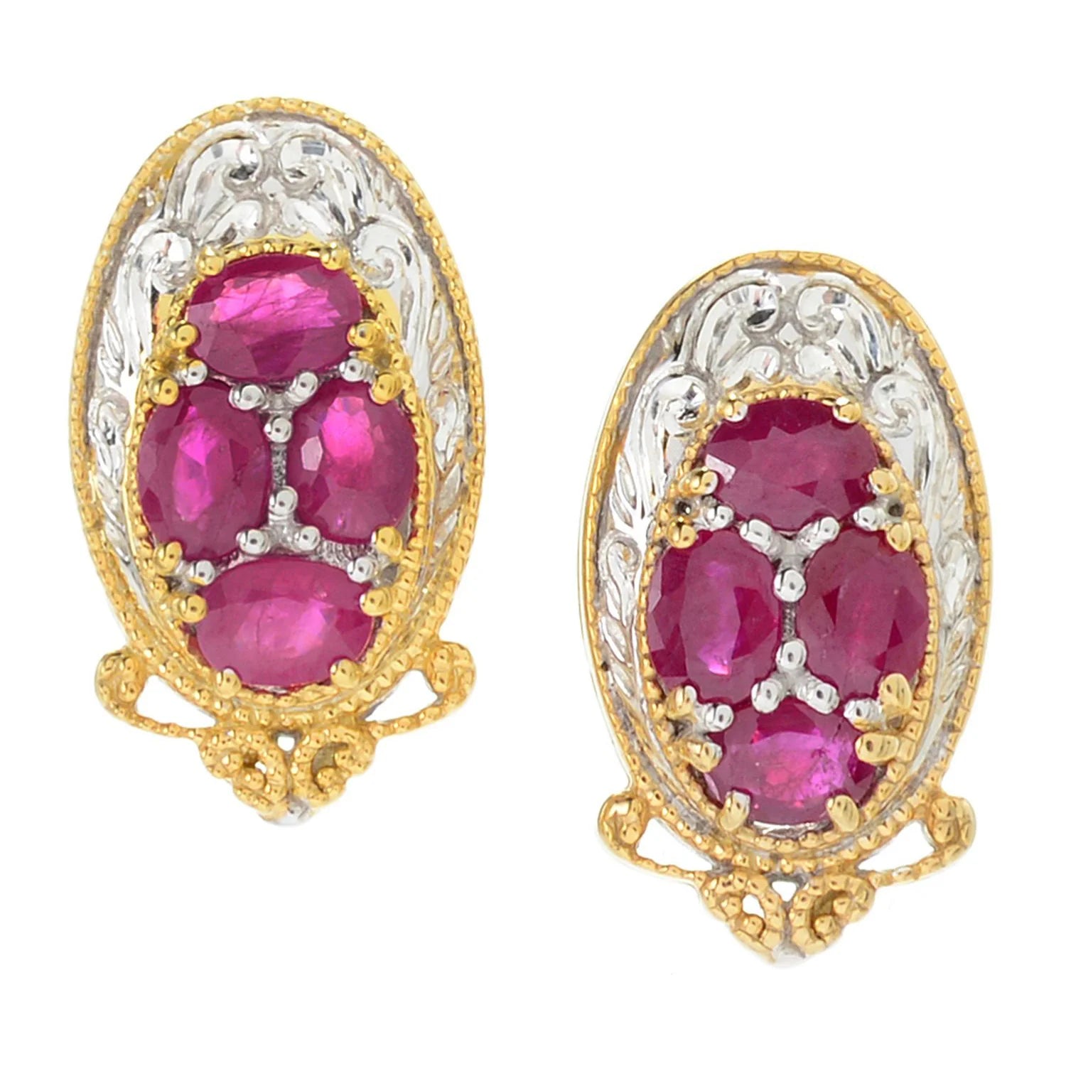 Gems en Vogue Hand Engraved 1.92ctw Montapuez Ruby Stud Earrings