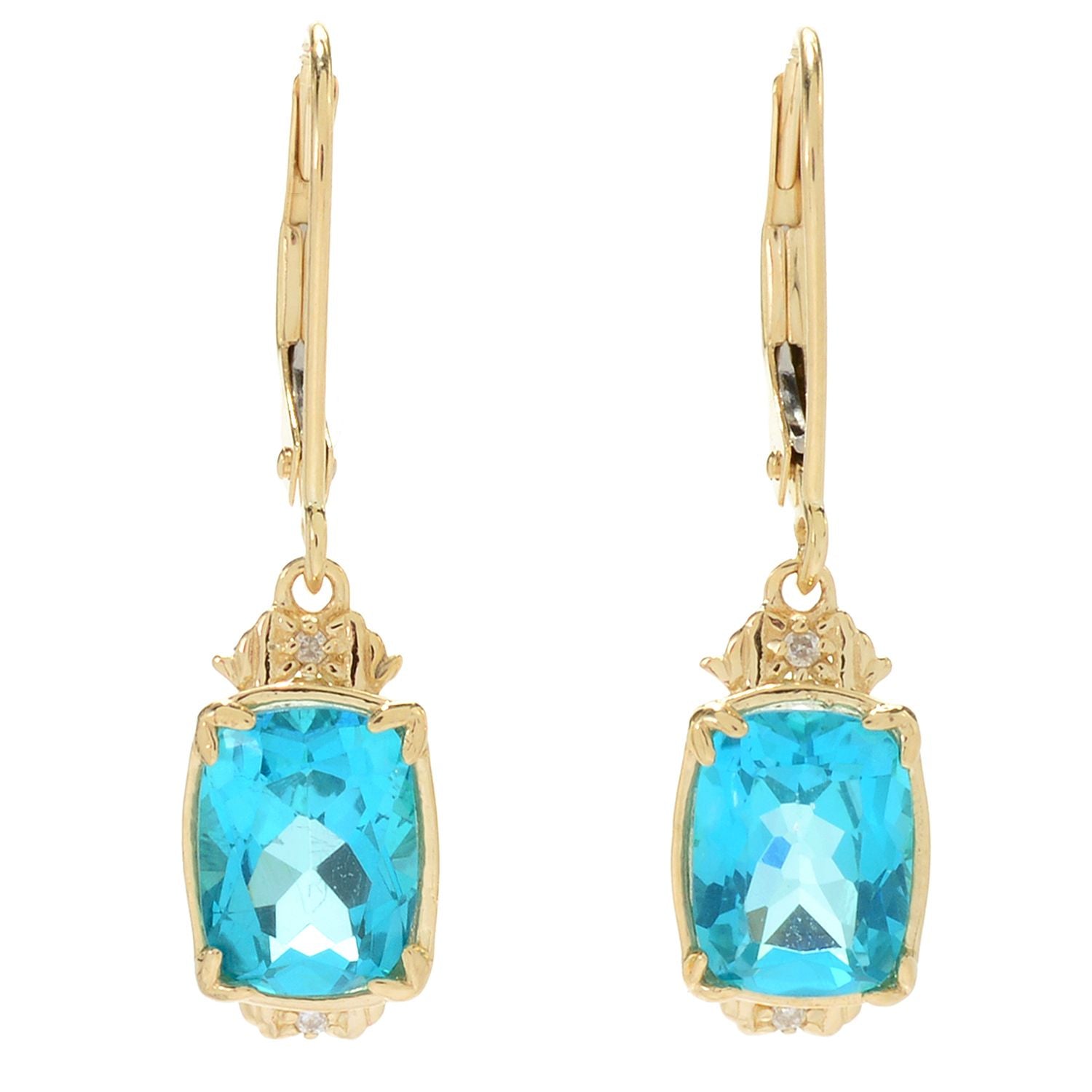 Gems en Vogue 14K Yellow Gold 3.21ctw Paraiba Topaz & Diamond Drop Earrings