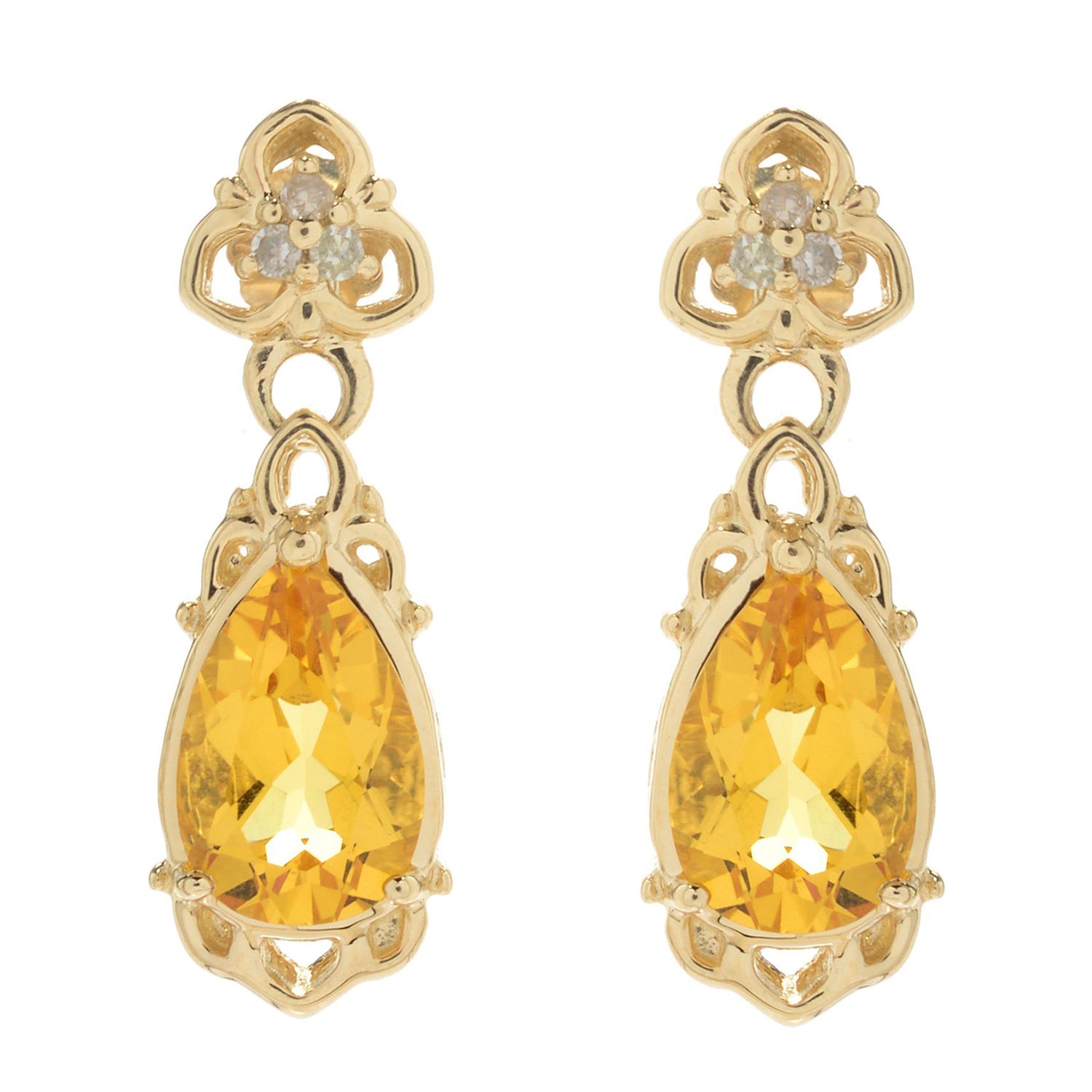 Gems en Vogue 14K Yellow Gold 2.66ctw Yellow Beryl & Diamond Drop Earrings