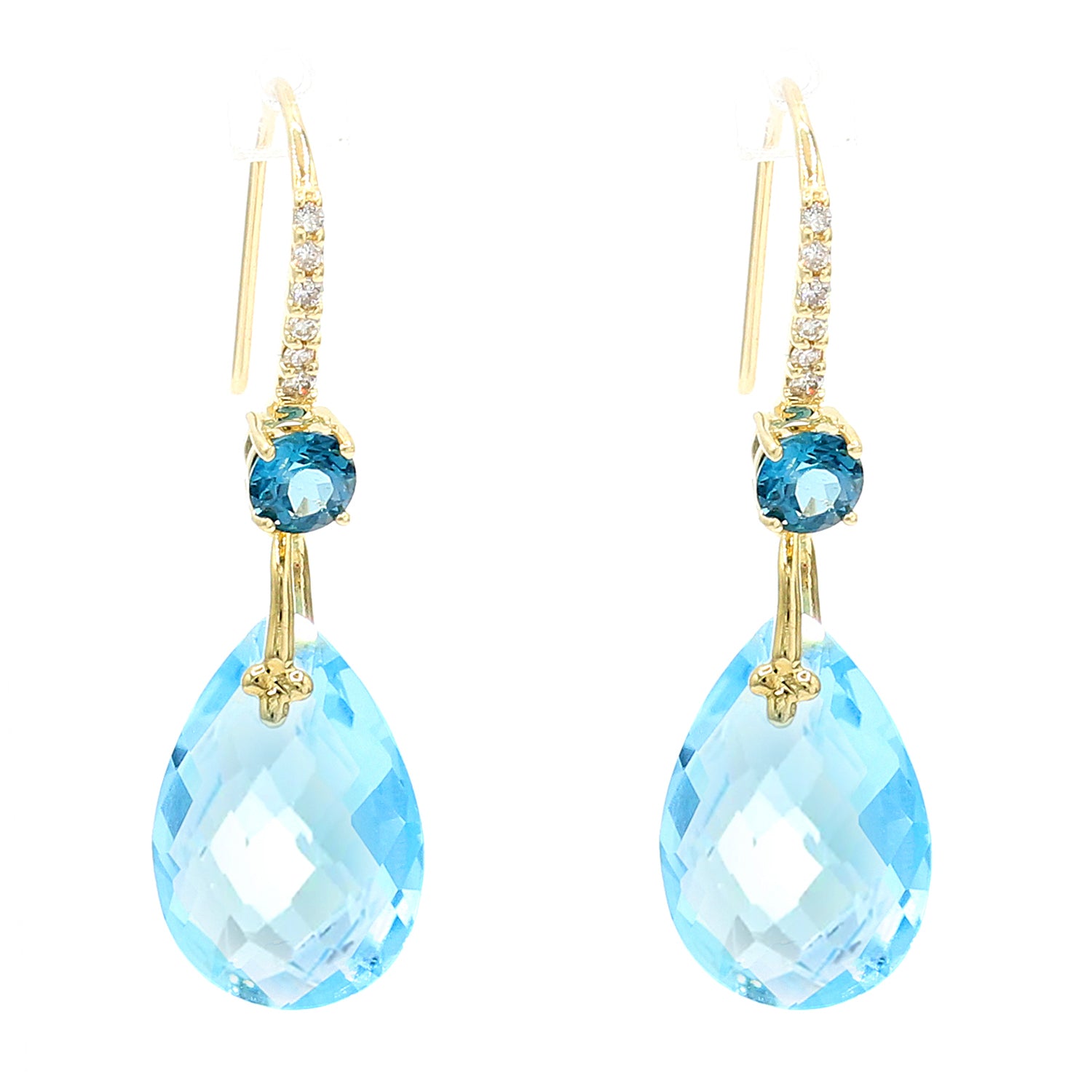 Golden Jewel 14K Yellow Gold 11.75ctw Swiss Blue Topaz & Diamond Drop Earrings