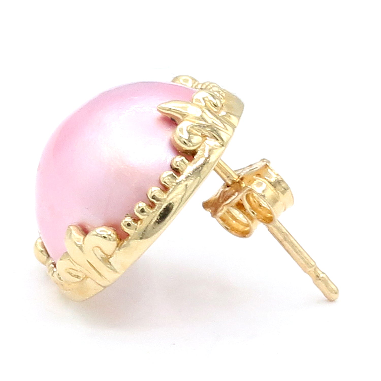 Gems en Vogue 14K Yellow Gold Pink Mabe Pearl Stud Earrings