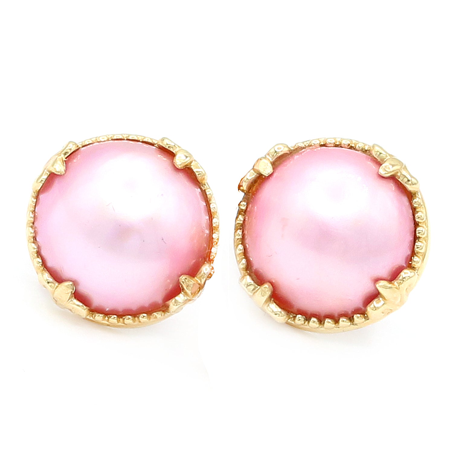 Gems en Vogue 14K Yellow Gold Pink Mabe Pearl Stud Earrings