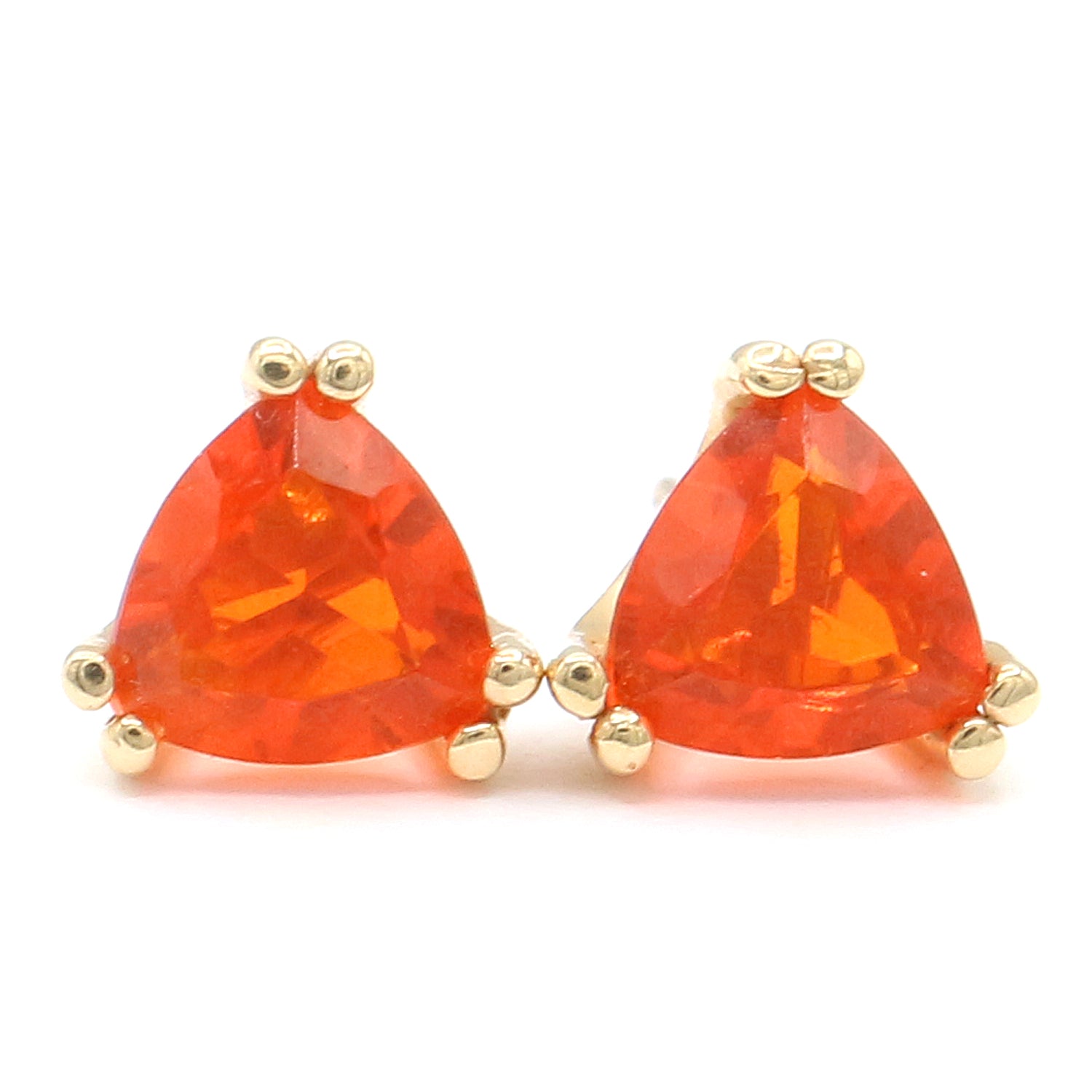 Golden Jewel 14K Yellow Gold 1.00ctw Trillion Fire Opal Stud Earrings