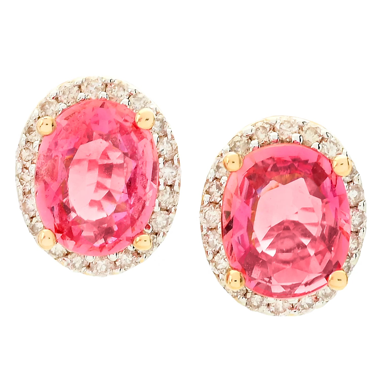 Gems en Vogue Luxe 14K Yellow Gold 2.09ctw Padparadscha Sapphire & Diamond Stud Earrings