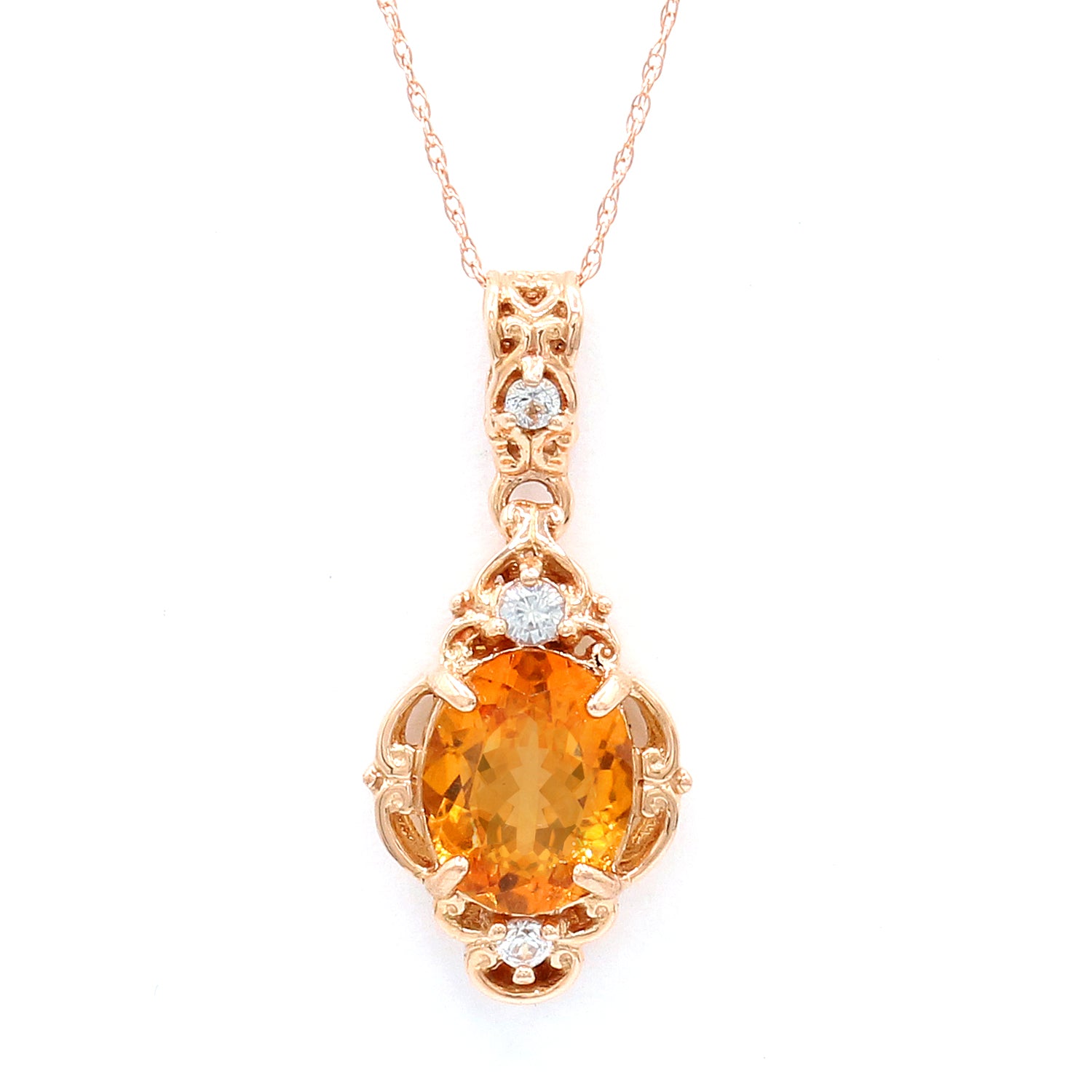 Gems en Vogue 14K Rose Gold 2.80ctw Citrine & White Zircon Pendant