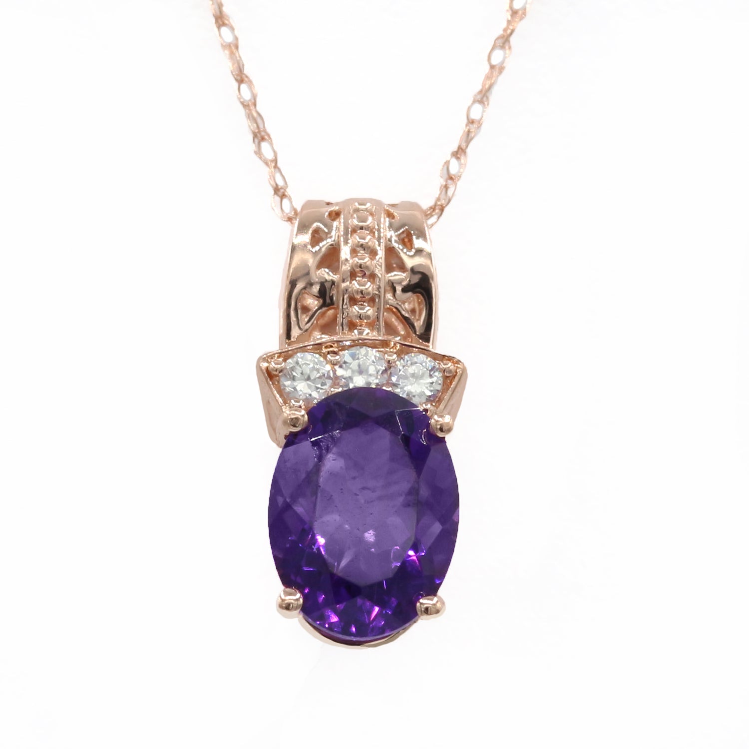 Gems en Vogue 14K Rose Gold 1.18ctw African Amethyst & White Zircon Pendant