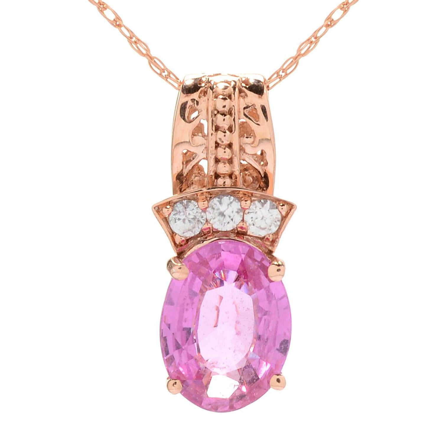 Gems en Vogue 14K Rose Gold 1.29ctw Pink Sapphire & White Zircon Pendant