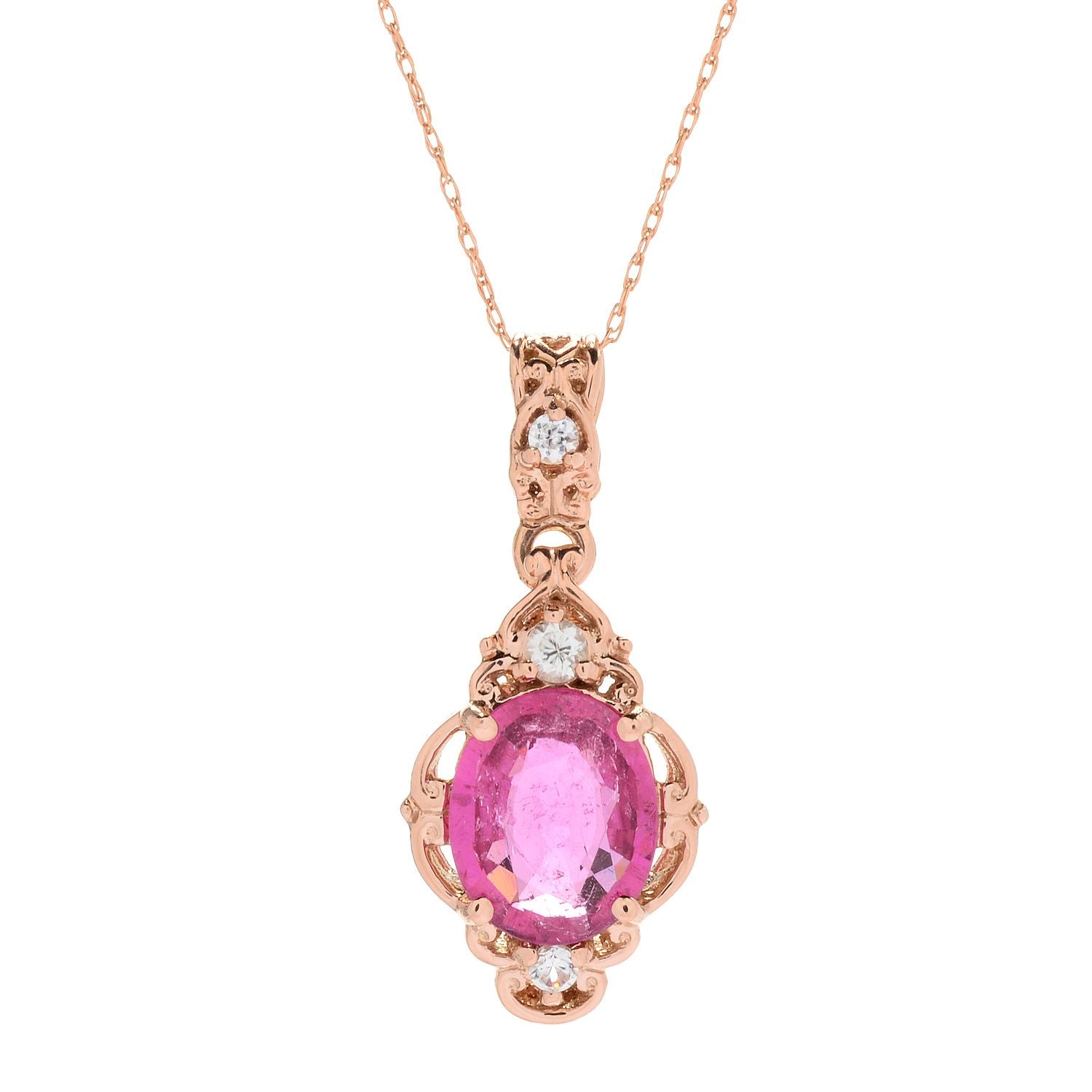 Gems en Vogue 14K Rose Gold 2.44ctw Rubellite & White Zircon Pendant