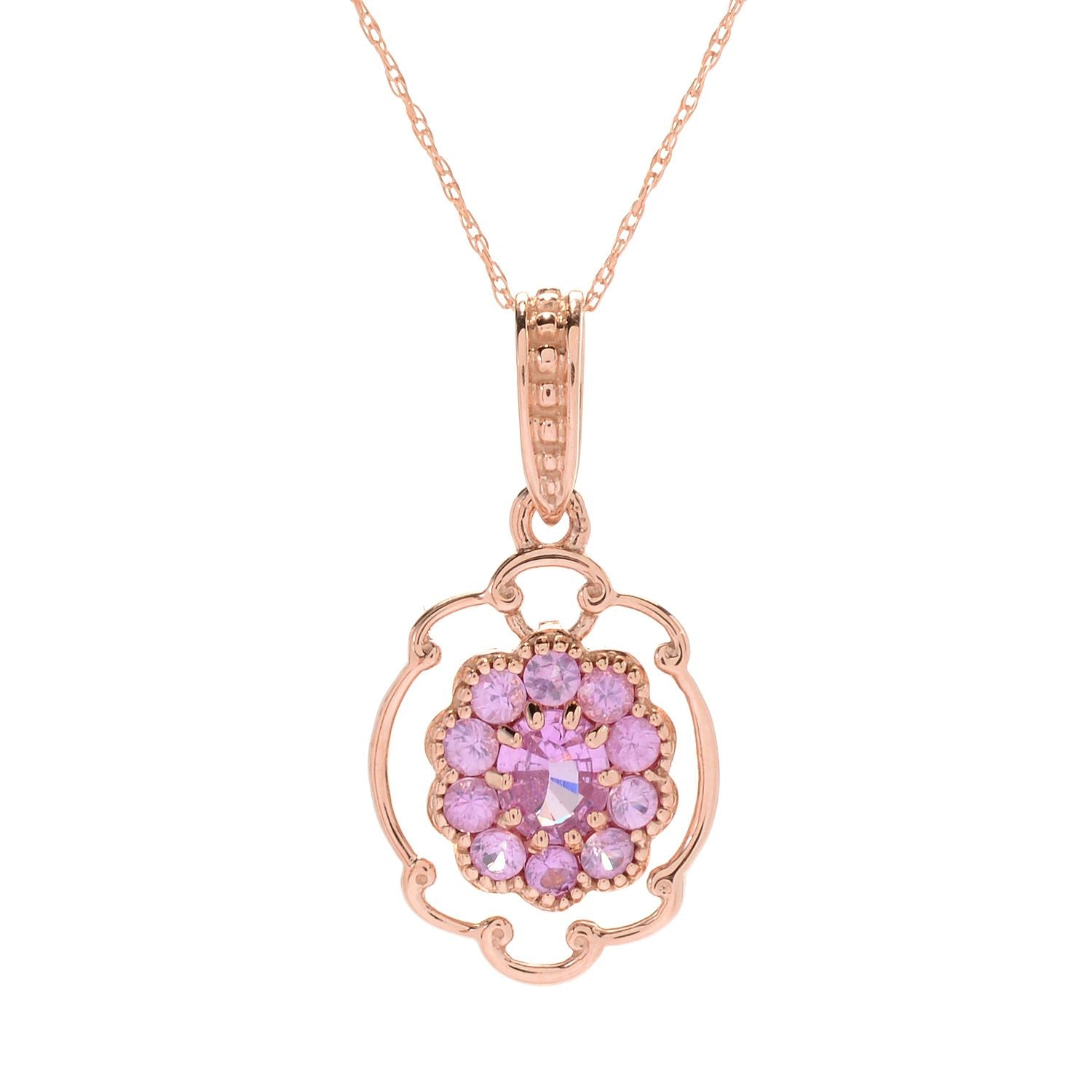 Gems en Vogue 14K Rose Gold 1.00ctw Pink Sapphire Cluster Pendant