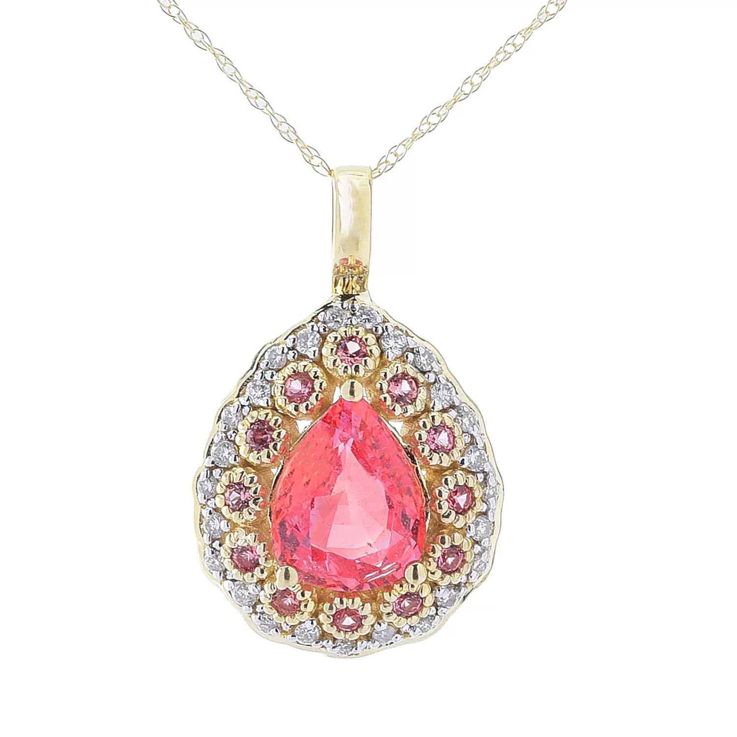 Gems en Vogue Luxe 14K Yellow Gold 2.18ctw Padparadscha Sapphire & Diamond Pendant