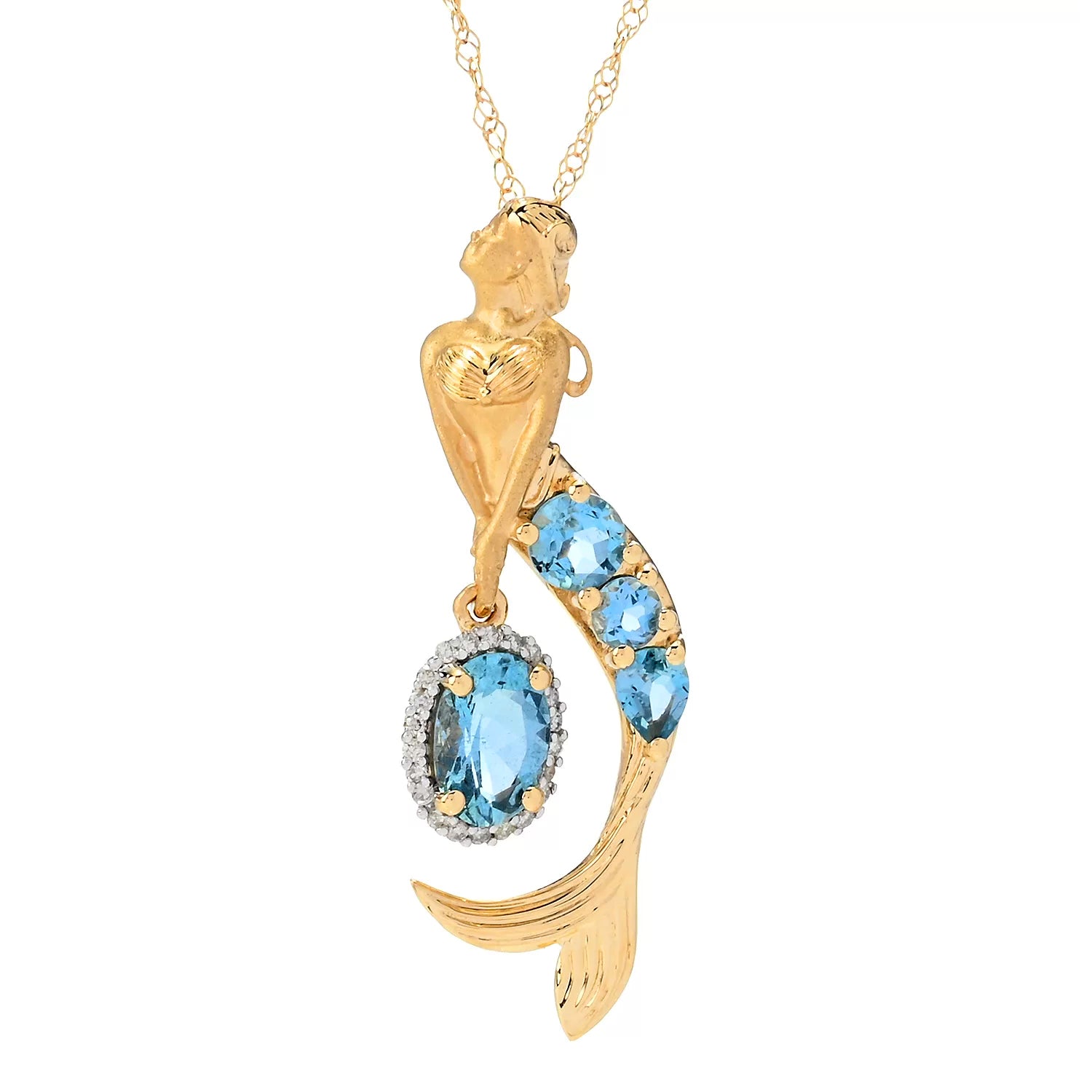 Gems en Vogue 14K Yellow Gold 1.16ctw Santa Maria Aquamarine & Diamond Mermaid Pendant