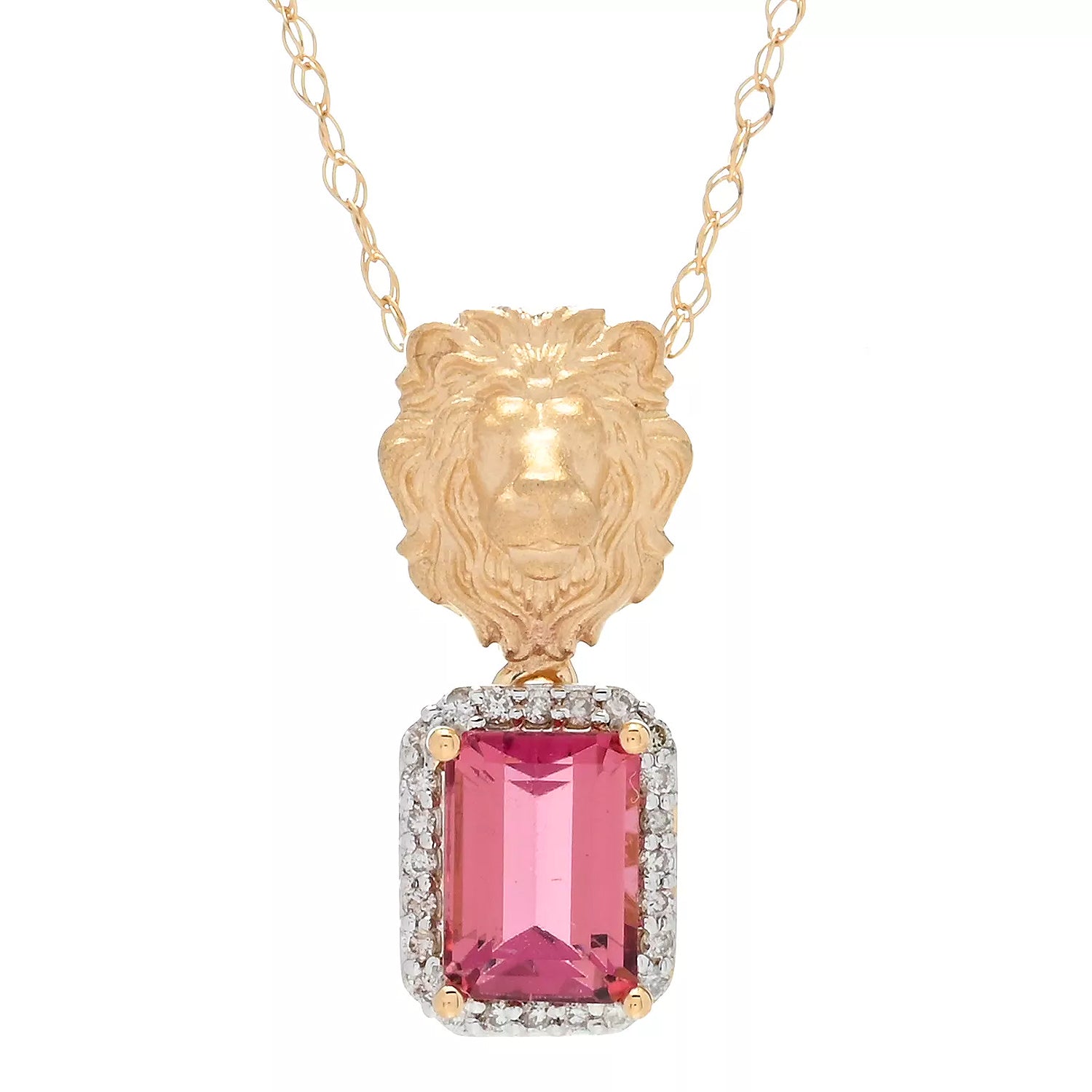 Gems en Vogue 14K Yellow Gold 1.13ctw Pink Tourmaline & Diamond Lion Pendant