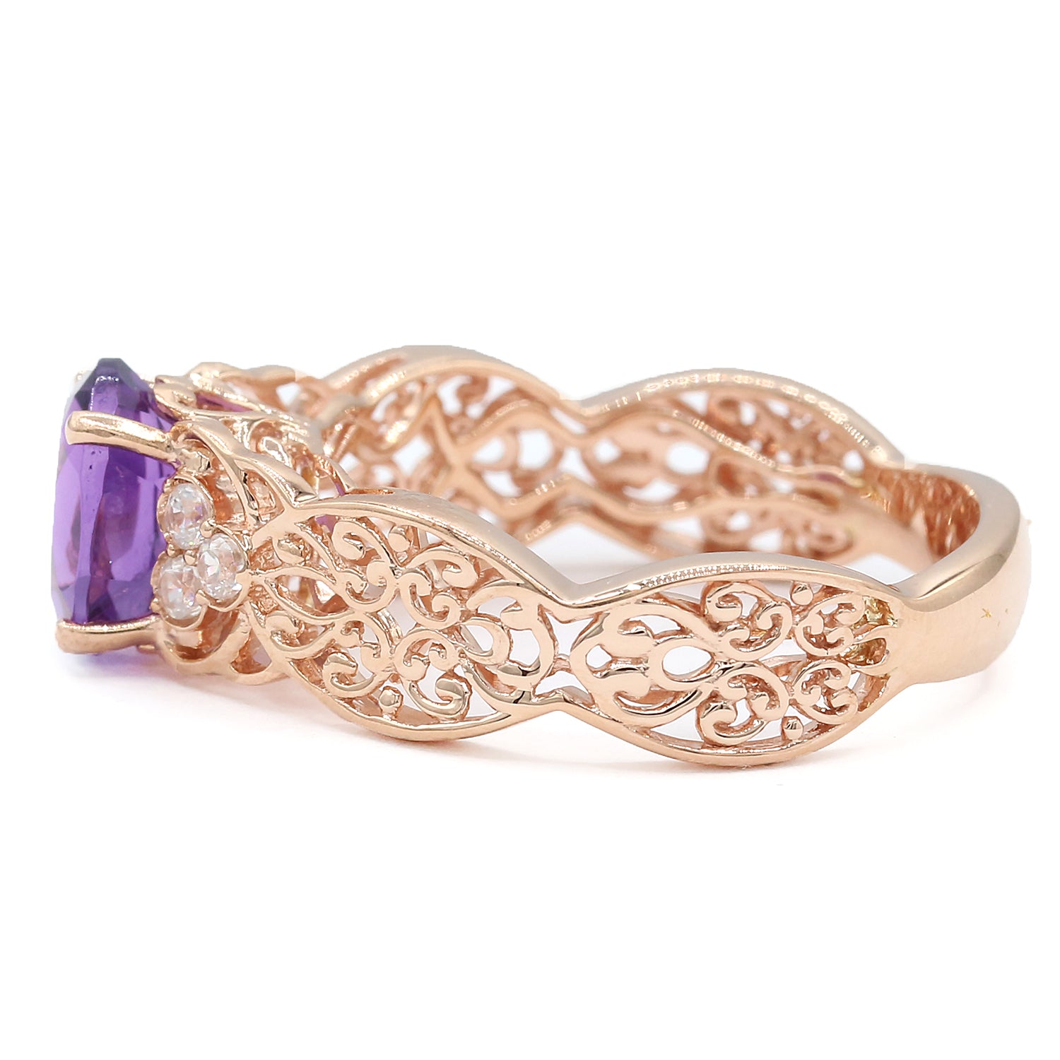 Gems en Vogue 14K Rose Gold 1.27ctw Amethyst & White Zircon Ring