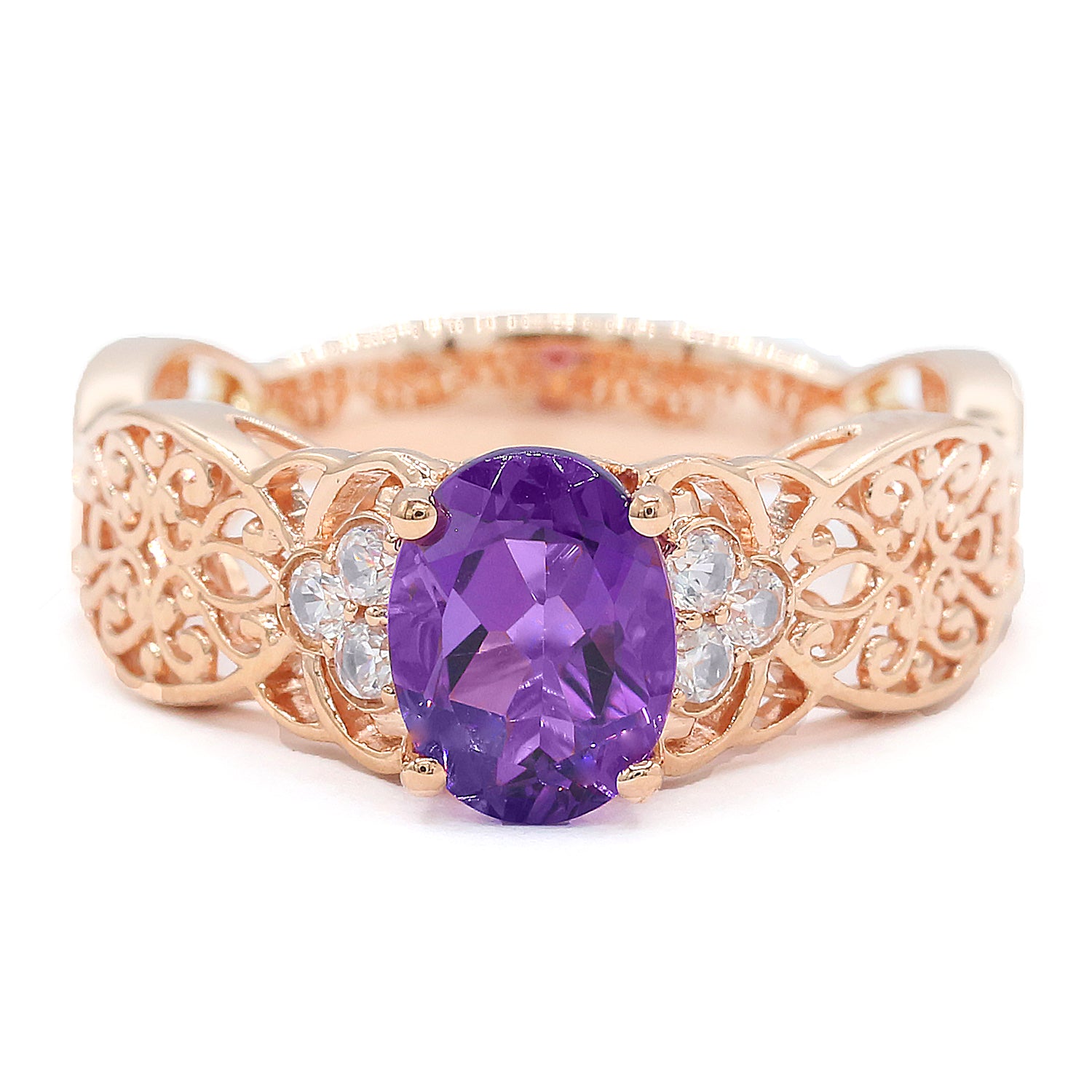 Gems en Vogue 14K Rose Gold 1.27ctw Amethyst & White Zircon Ring