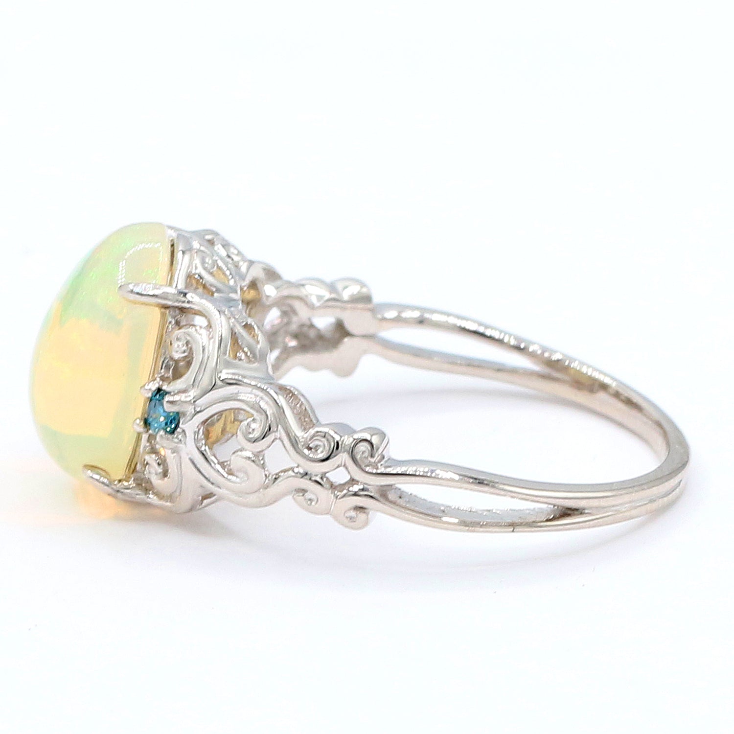 Gems en Vogue 14K White Gold Ethiopian Opal & Blue Diamond Ring