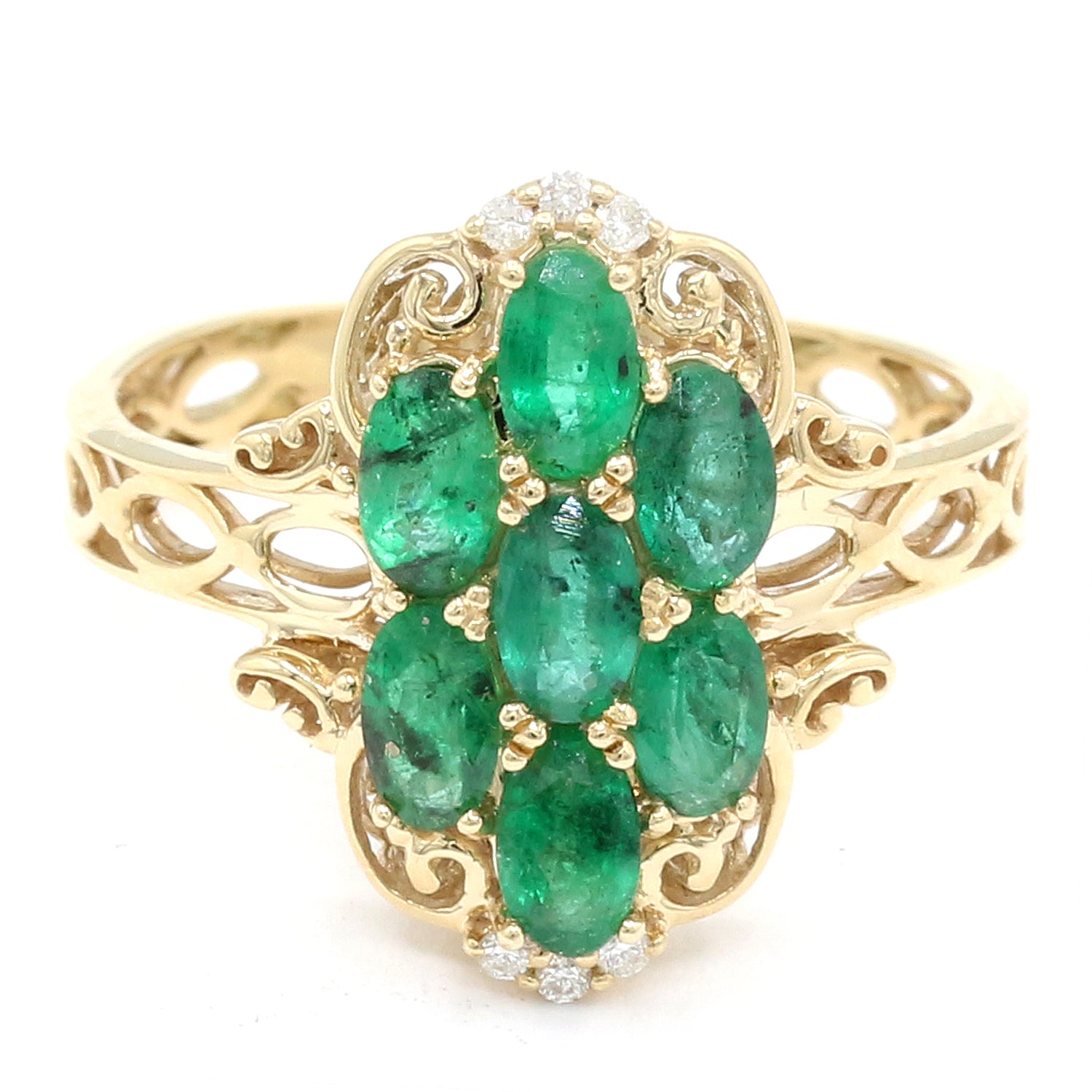 Gems en Vogue 14K Yellow Gold 1.79ctw Emerald Cluster & Diamond Ring