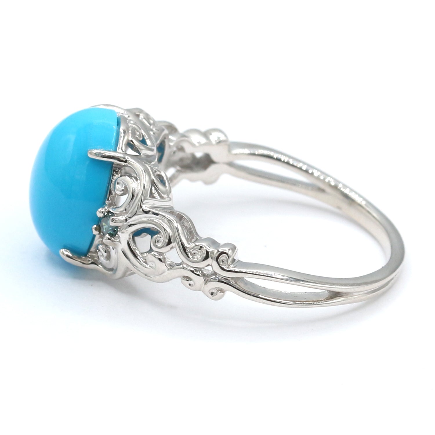 Gems en Vogue 14K White Gold Sleeping Beauty Turquoise & Diamond Ring