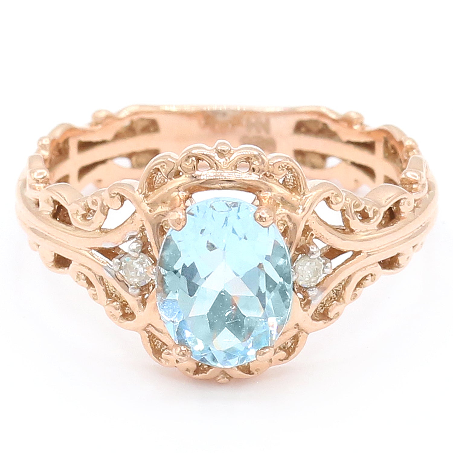 Gems en Vogue 14K Rose Gold 1.23ctw Aquamarine & Diamond Ring