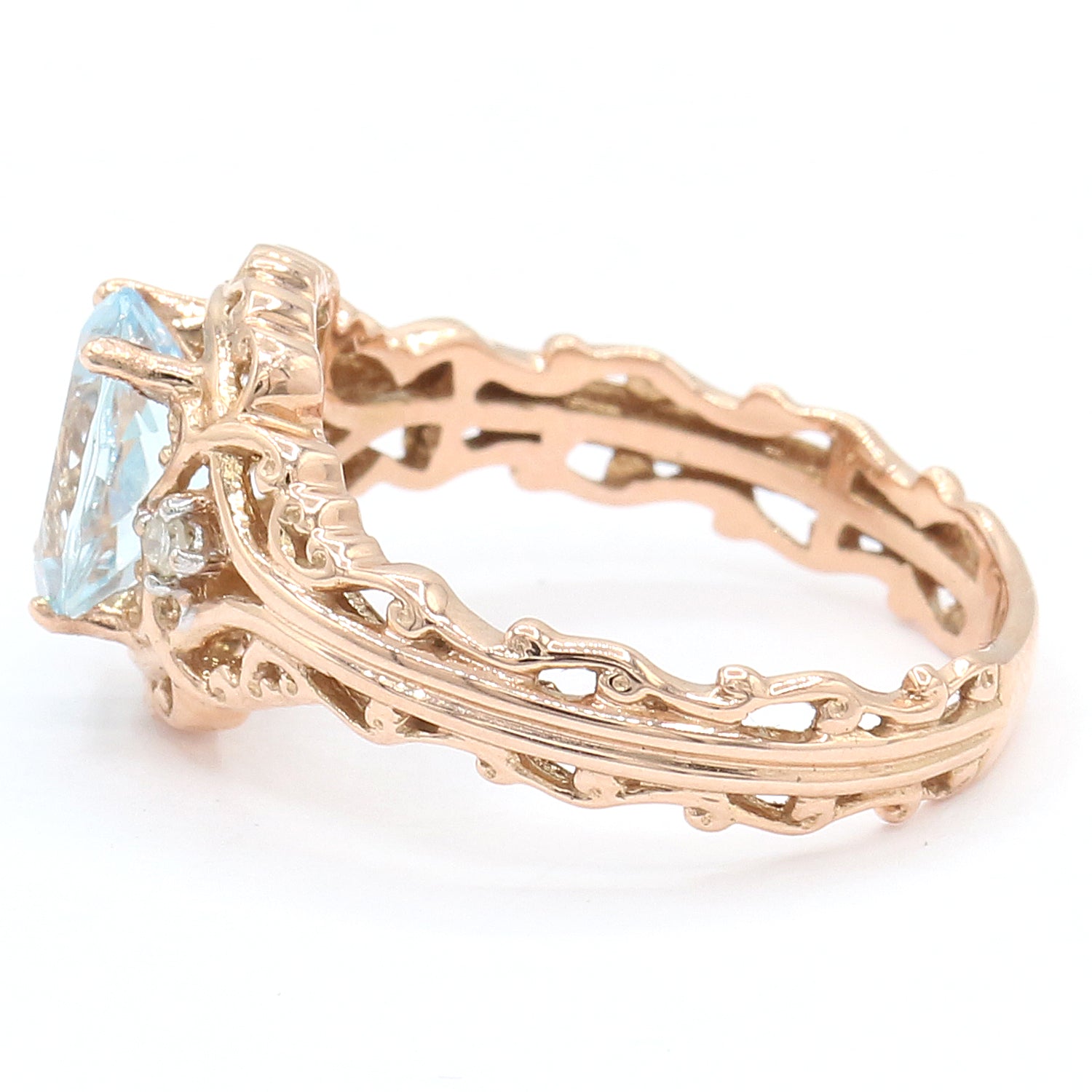 Gems en Vogue 14K Rose Gold 1.23ctw Aquamarine & Diamond Ring